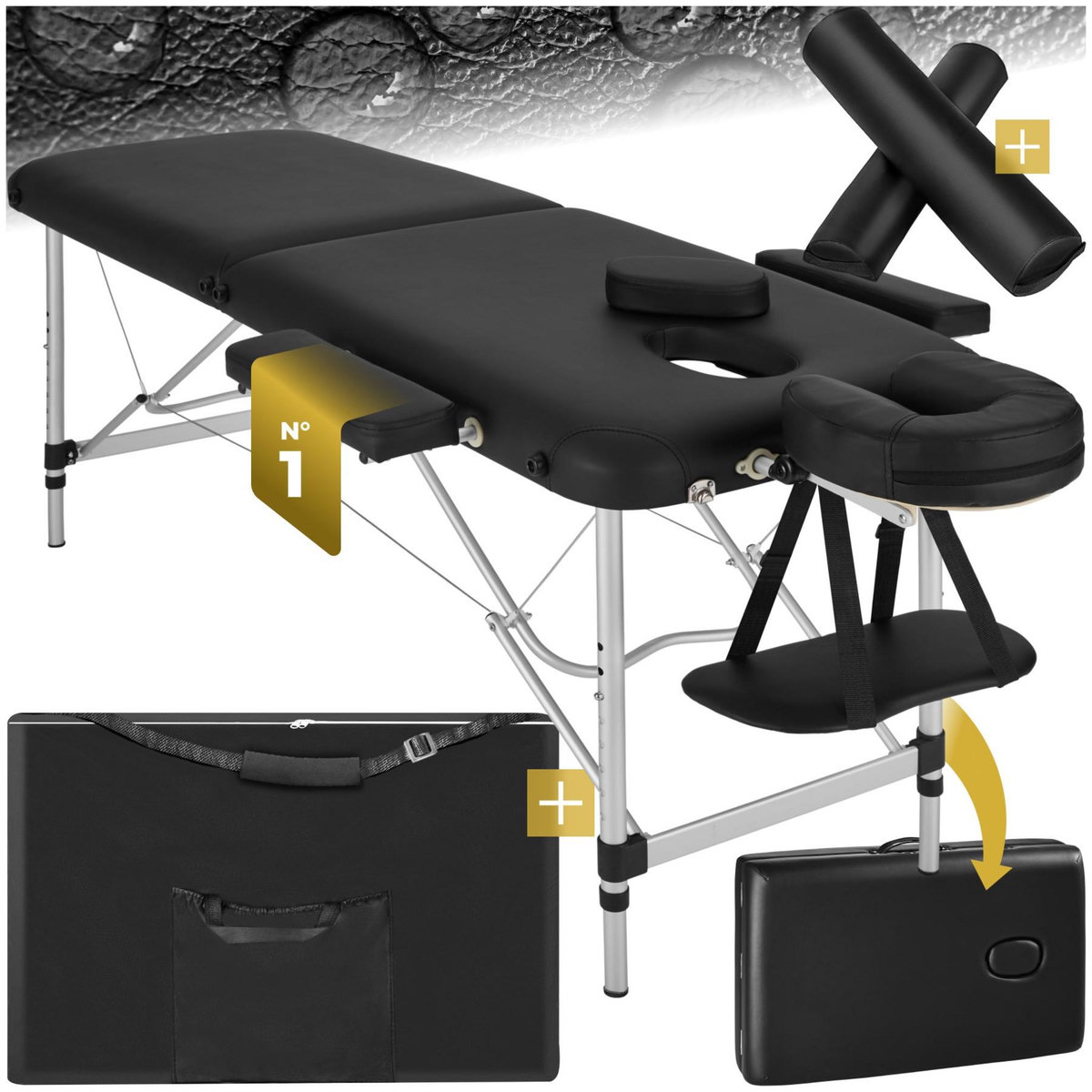 tectake Table de massage portable pliante 2 zones largeur 61 cm et rembourrage de 4 cm noir