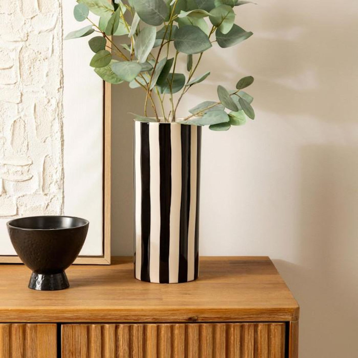 ATMOSPHERA Vase Rayé en Dolomite  Edric  30cm Noir