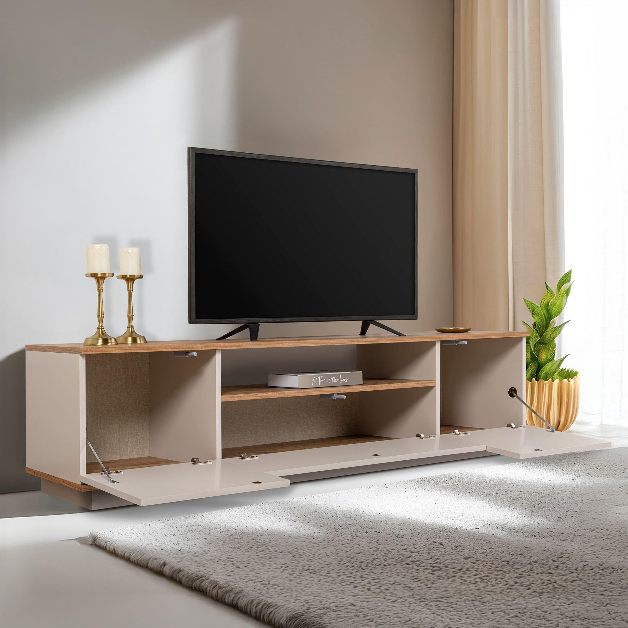 Voir la diapositive 4 : Habitat et Jardin Meuble tv en bois  veramont  - 180 x 44 x 44 cm - crème