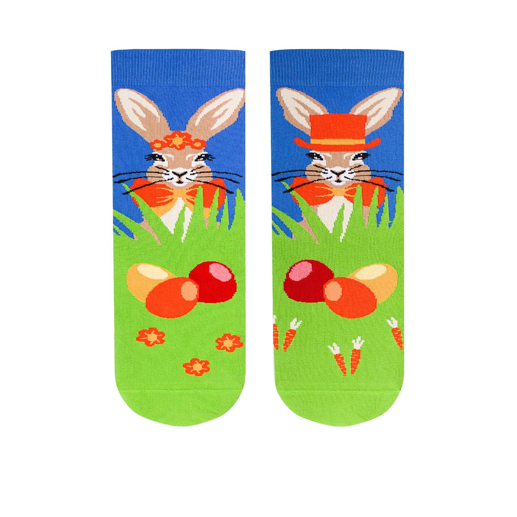 PIRIN HILL Chaussettes arty lapins de pâques - vertes & bleues. Coloris disponibles : Multicolore