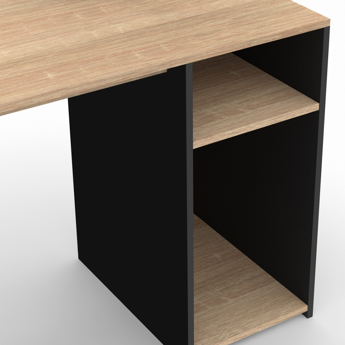 ID MARKET Bureau avec étagères de rangement DAN noir et façon hêtre