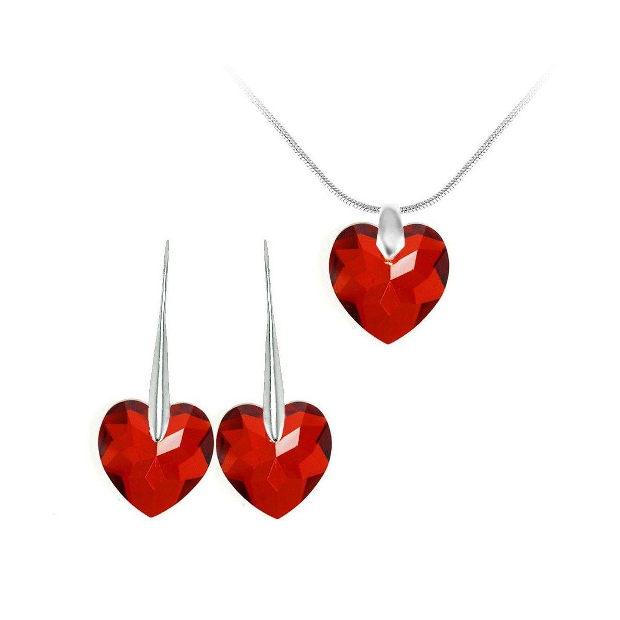 SC CRYSTAL Parure collier et boucles d'oreilles coeurs SC Crystal orneés de Cristaux scintillants