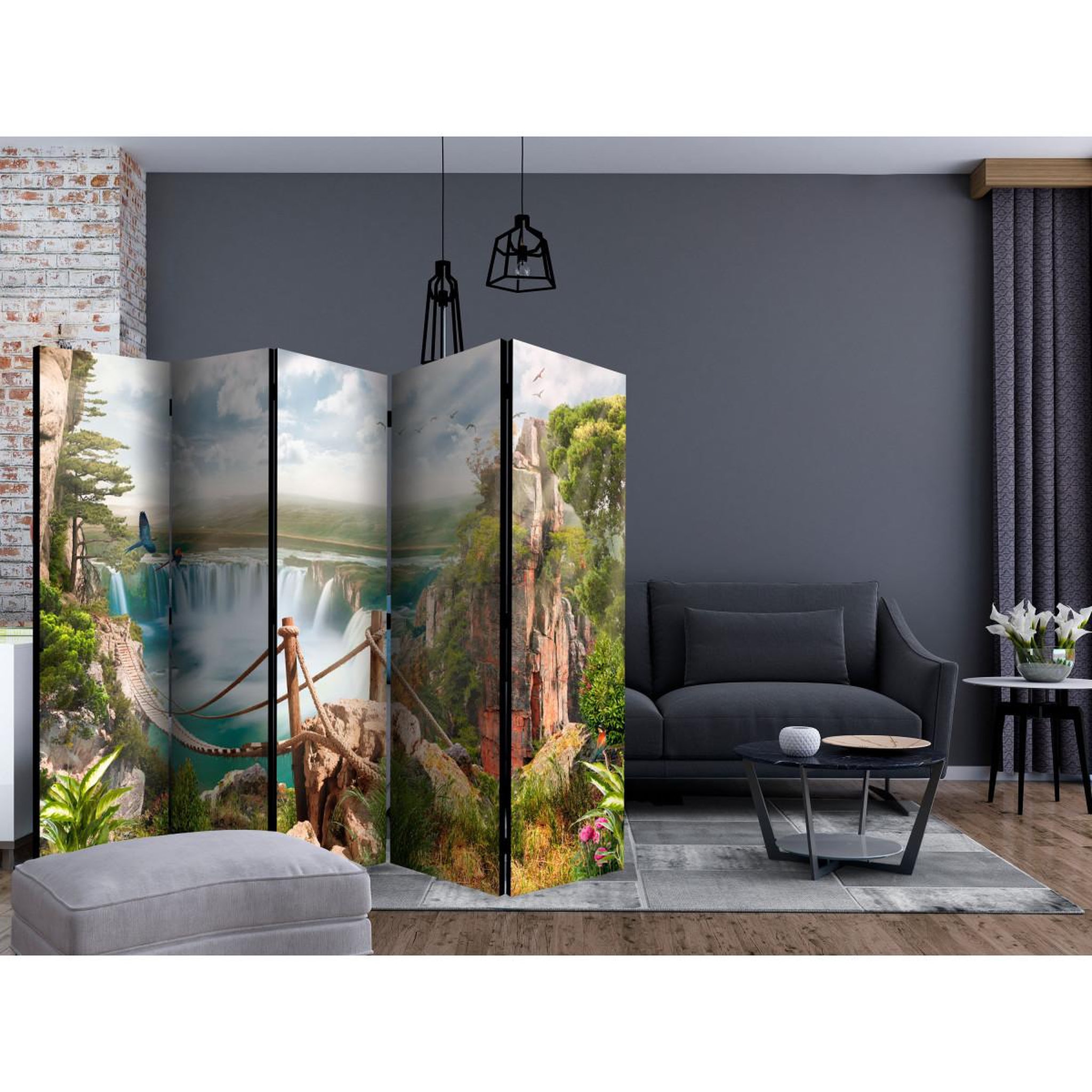 Voir la diapositive 2 : Paris Prix Paravent 5 volets  hidden paradise  172x225cm