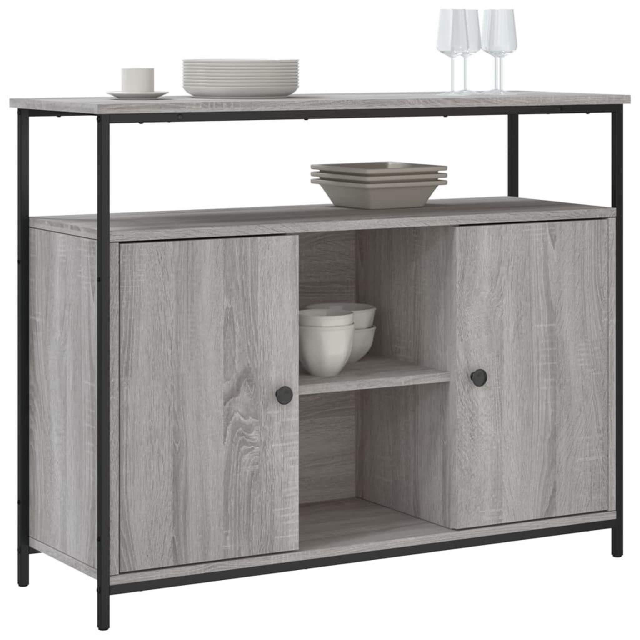 Voir la diapositive 3 : VIDAXL Buffet sonoma gris 100x35x80 cm bois d'ingenierie