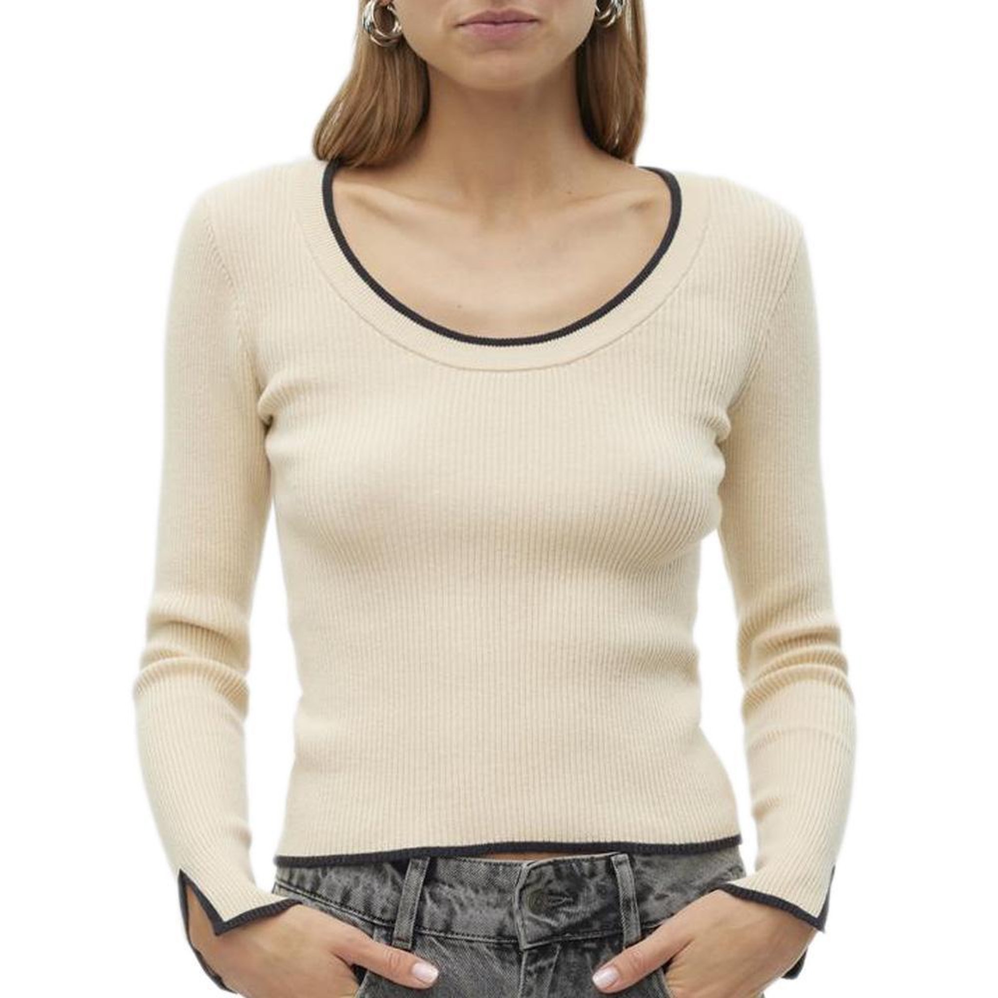 Vero Moda Pull Crème/Noir Femme Vero Moda Joan. Coloris disponibles : Beige
