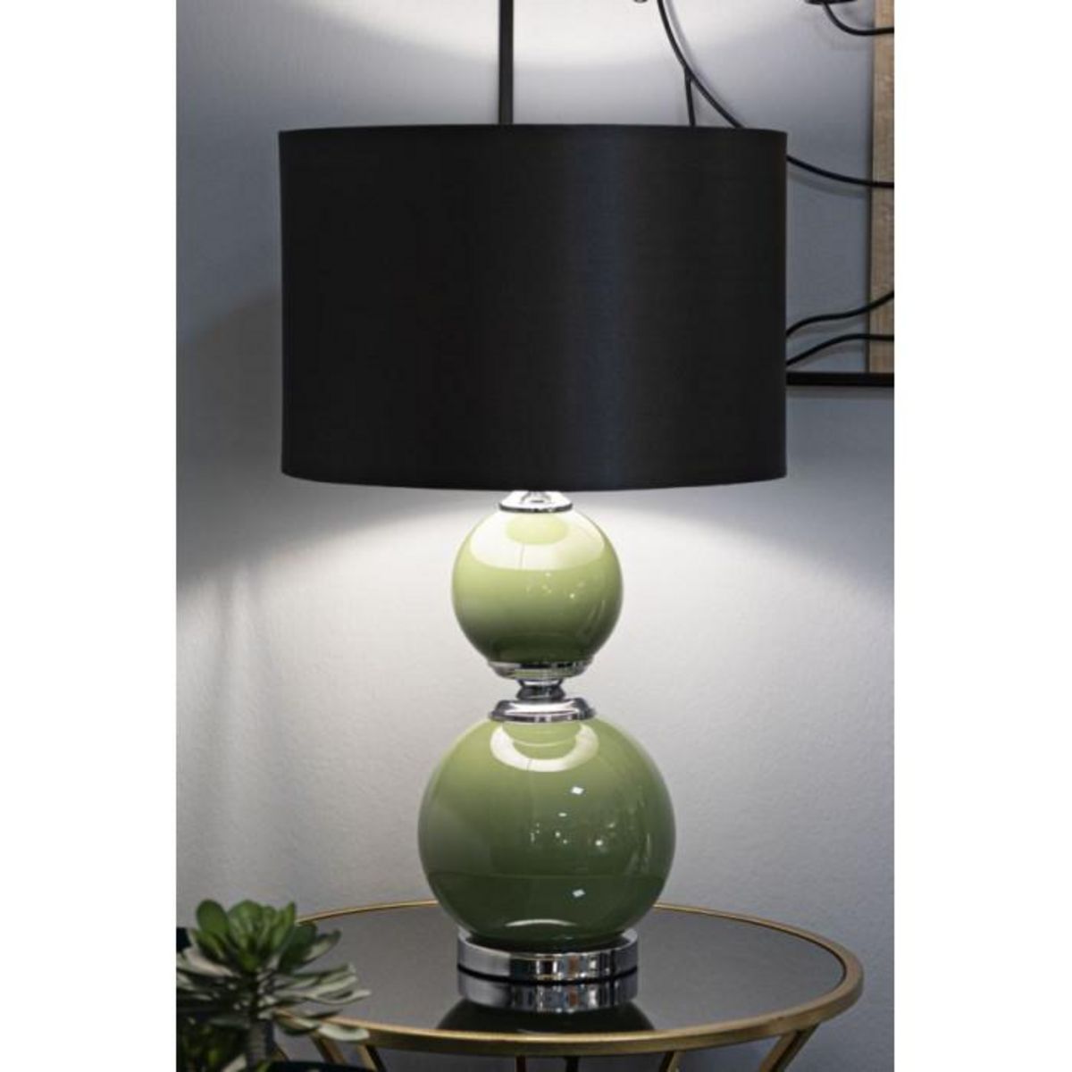 Paris Prix Lampe à Poser en Verre  Eva Two  65cm Vert & Noir