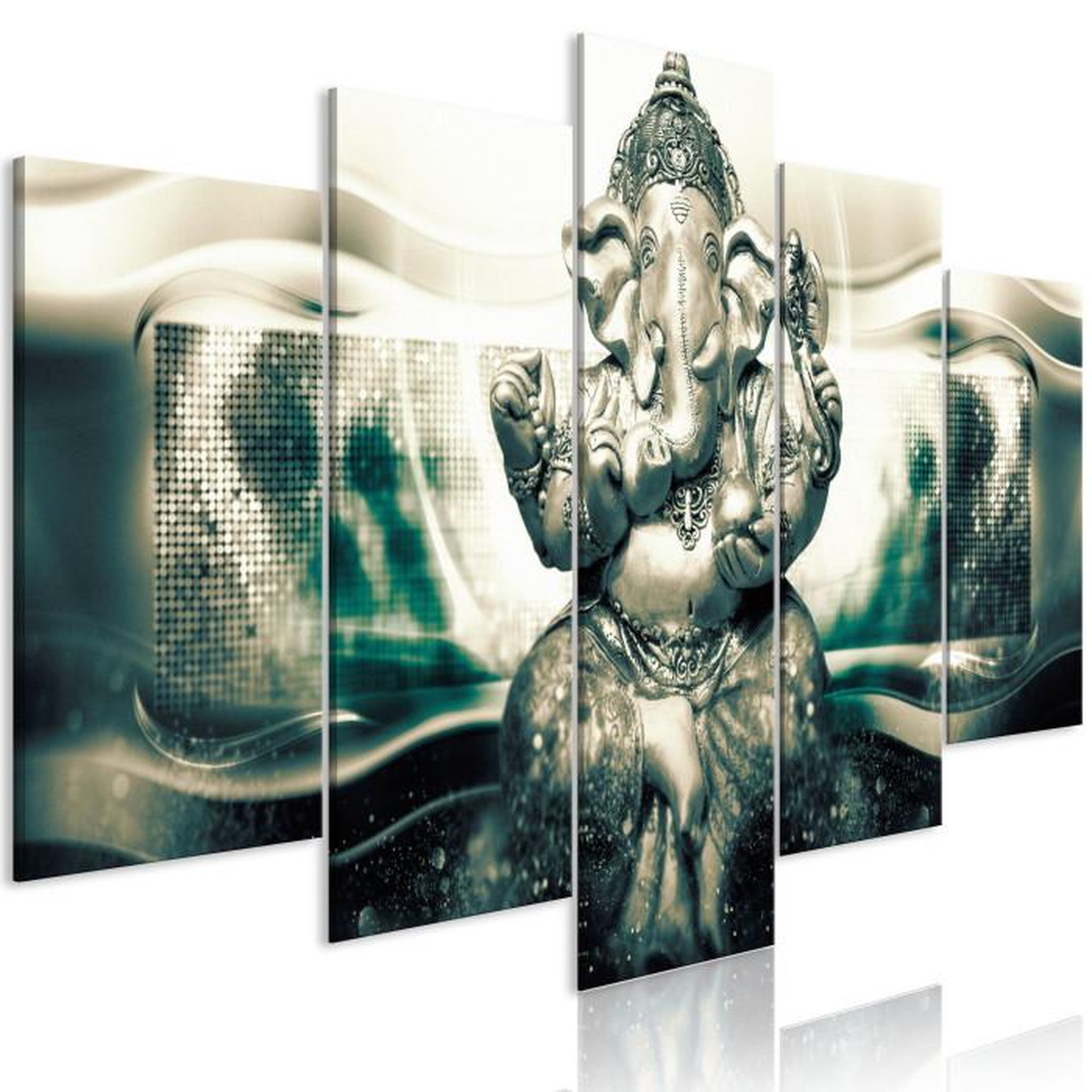 Paris Prix Tableau Imprimé 5 Panneaux  Buddha Style Green Wide. Coloris disponibles : Multicolore
