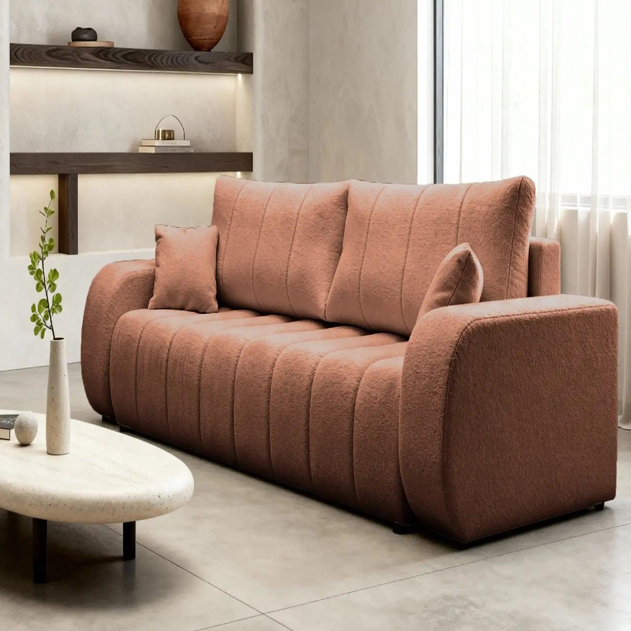 Voir la diapositive 4 : CASANOVA PARIS Celeste - canapé droit convertible tissu bouclette 3 places