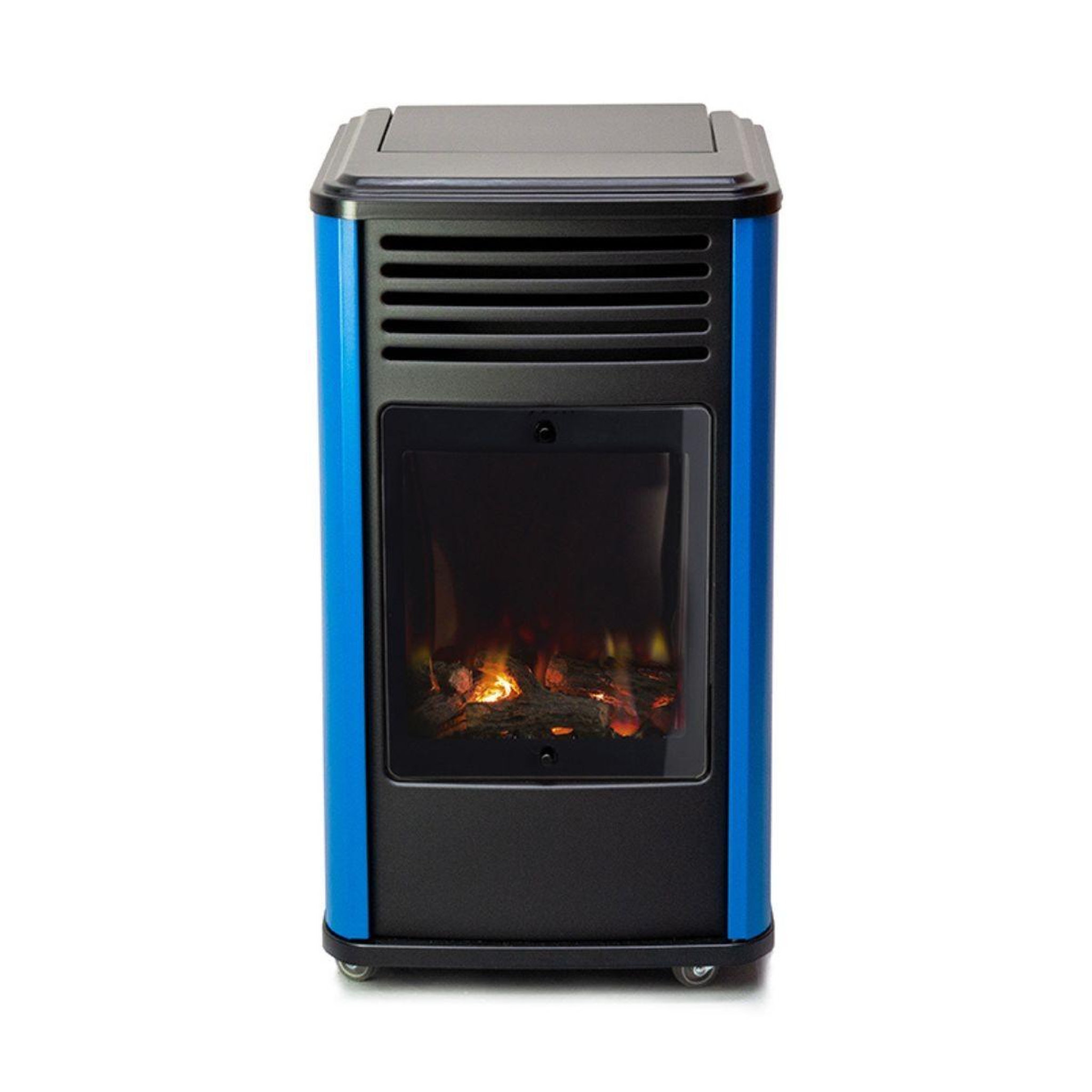 Voir la diapositive 4 : SAHARA Chauffage à gaz 3,4KW Bleu Effet feu + Tuyau gaz + Détendeur butane Manhattan Sahara