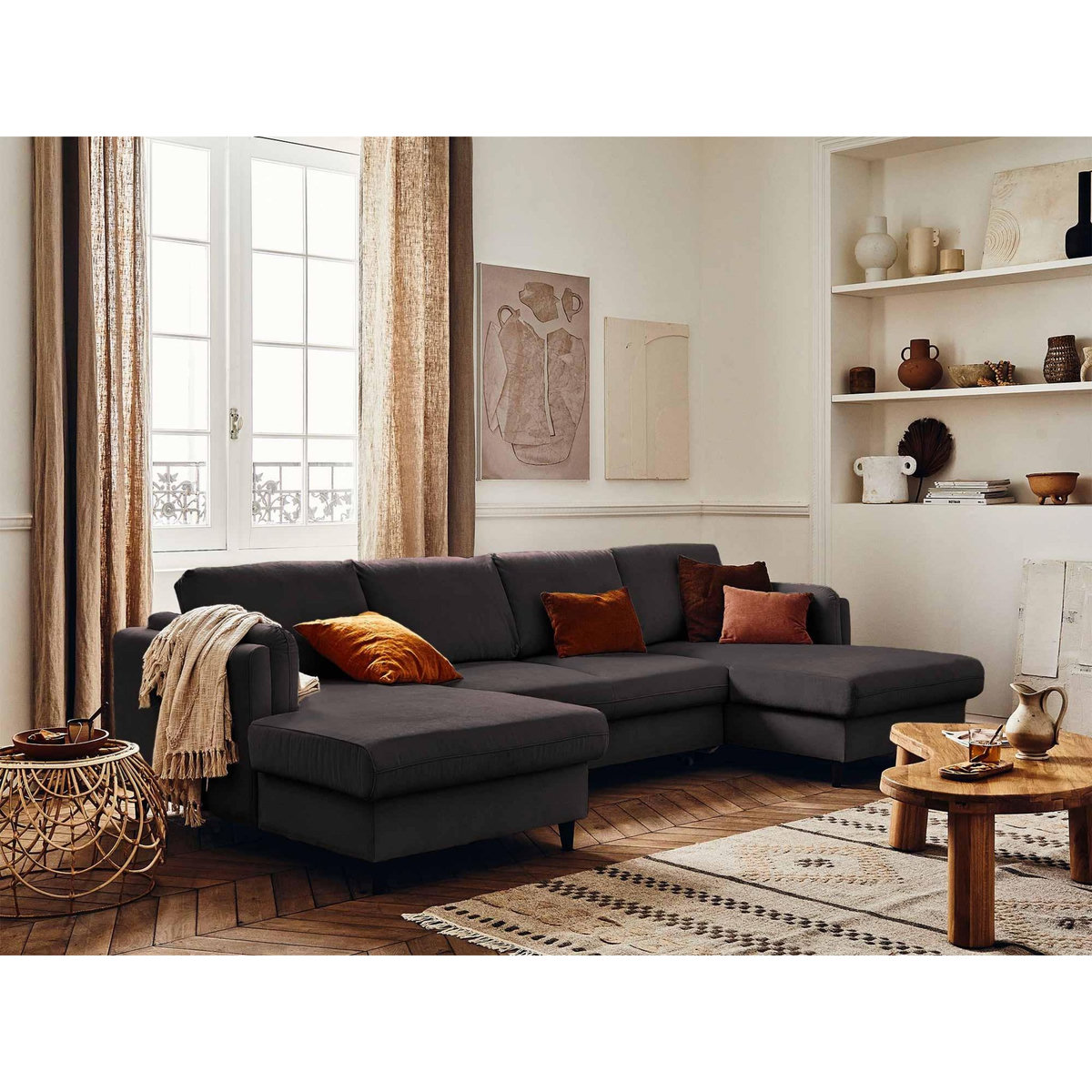 LISA DESIGN Brooke - canapé panoramique en u - 7 places - convertible avec coffre - en velours