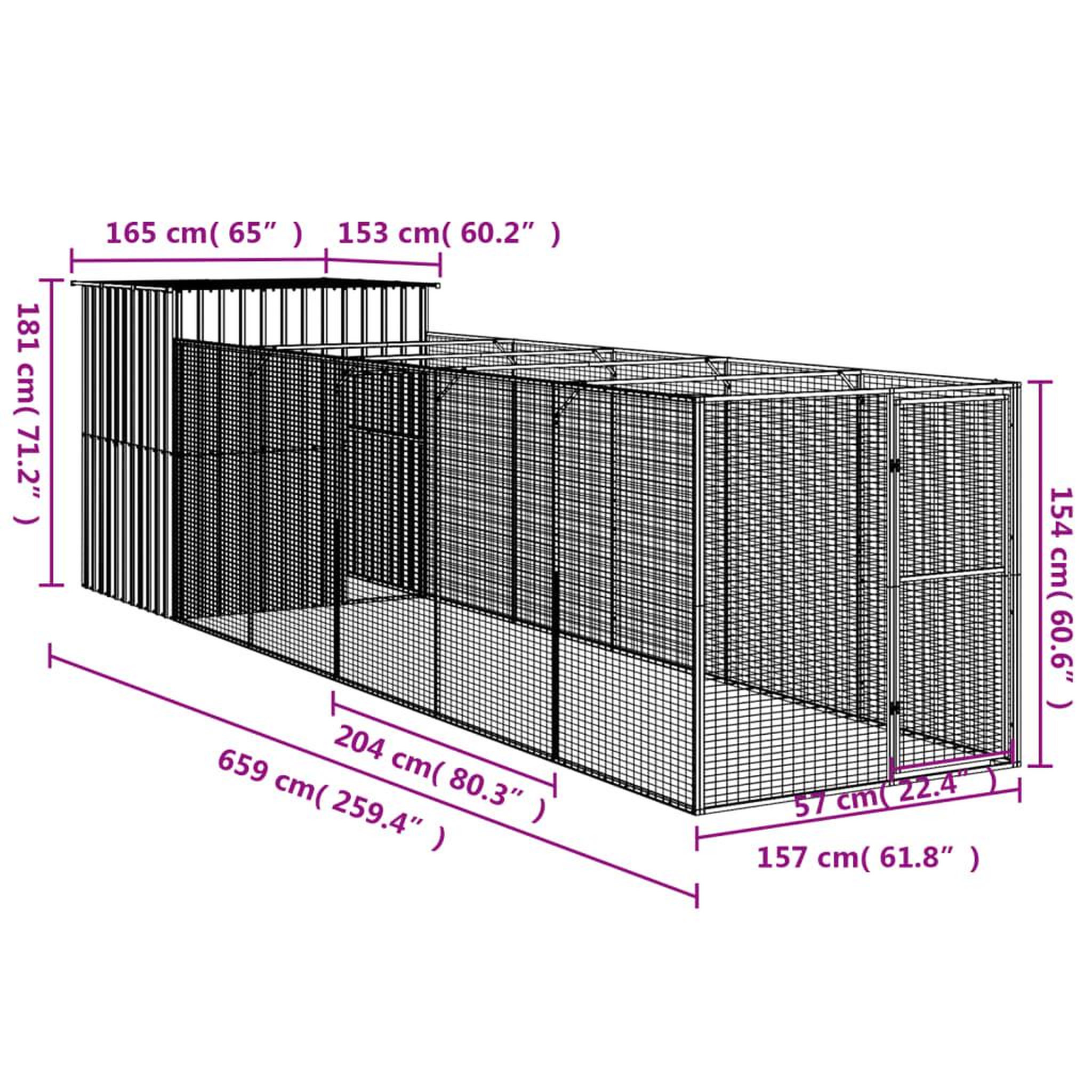 Voir la diapositive 6 : VIDAXL Niche pour chien avec cour anthracite 165x659x181 cm