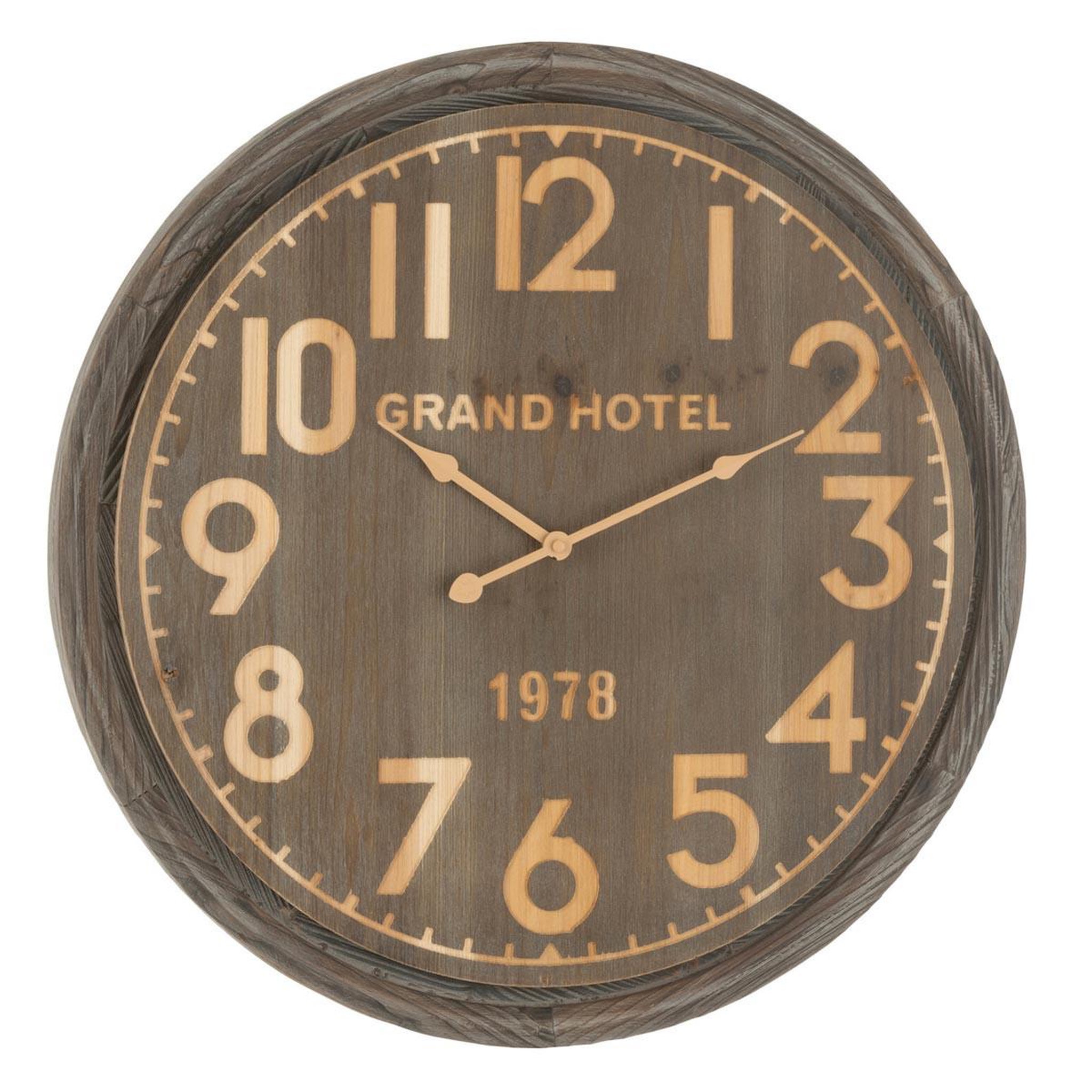 J-LINE Horloge murale en bois  grand hotel  58cm marron
