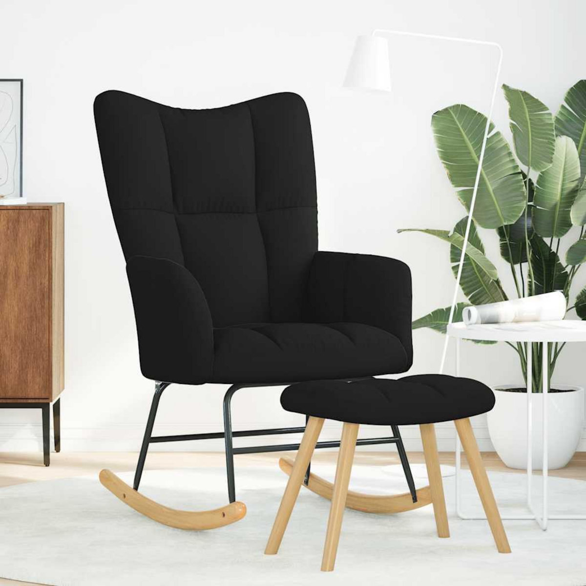 VIDAXL Chaise a bascule avec repose-pied Noir Tissu