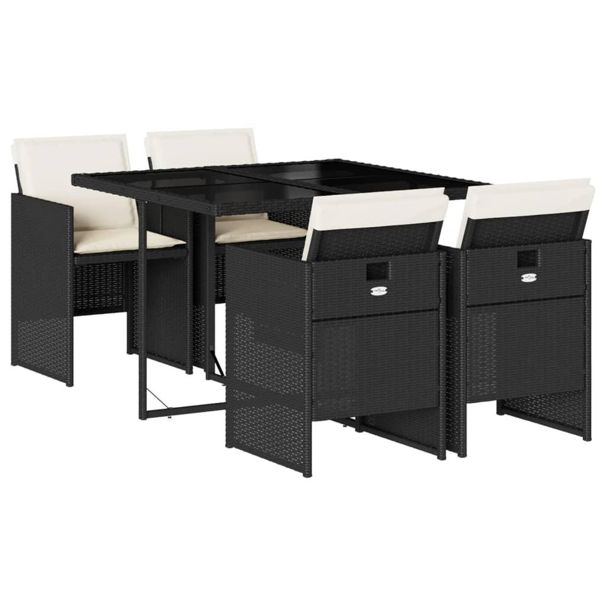 Voir la diapositive 2 : VIDAXL Ensemble a manger de jardin coussins 5pcs Noir Resine tressee