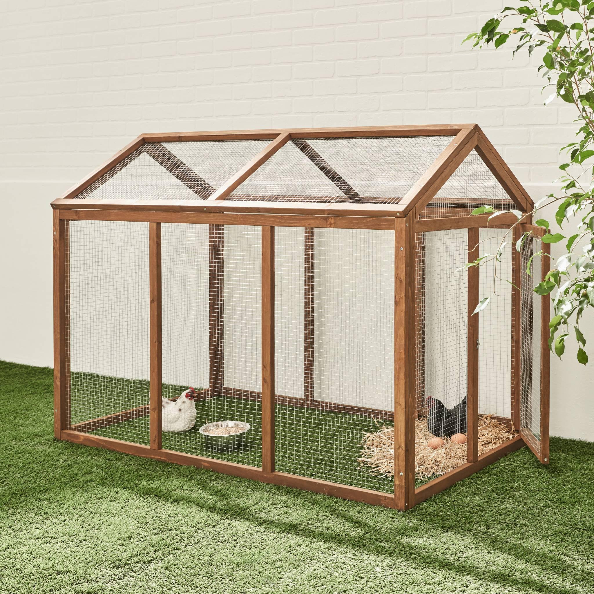 Voir la diapositive 3 : SWEEEK Enclos pour poulailler en bois CHABO. 6 poules. parc grillagé pour poules. extension