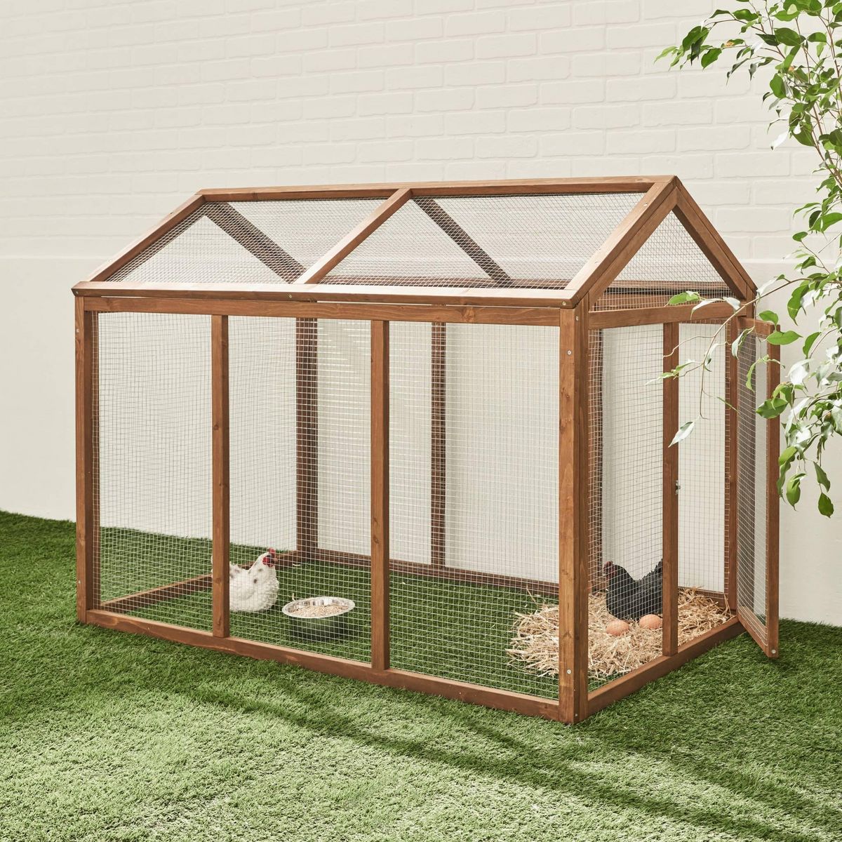 SWEEEK Enclos pour poulailler en bois CHABO. 6 poules. parc grillagé pour poules. extension