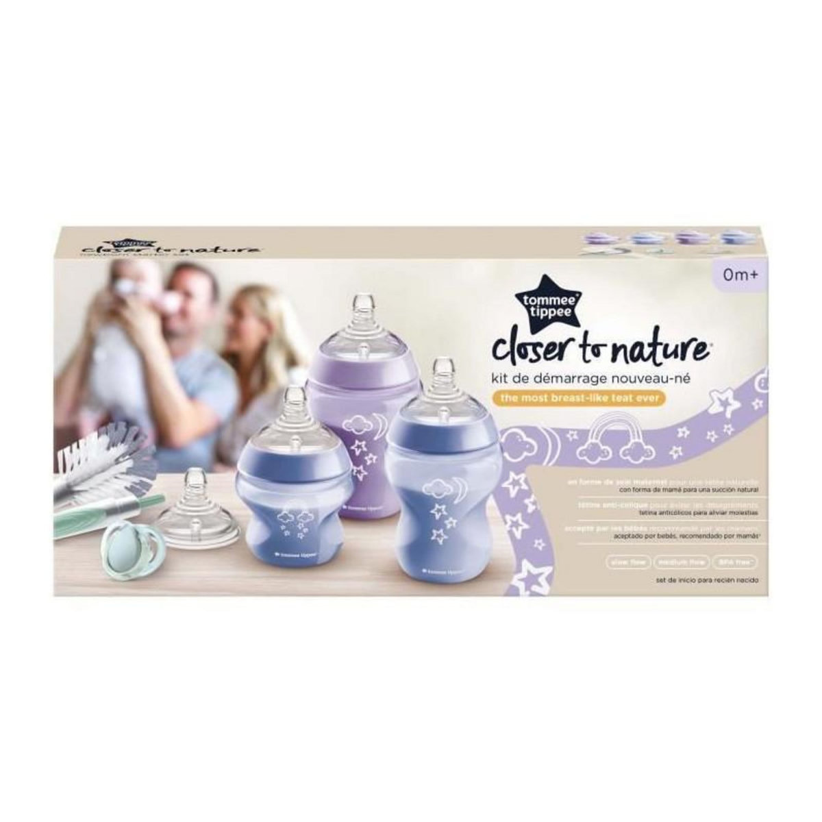 TOMMEE TIPPEE Tommee Tippee - Biberons Coffret Naissance Closer to Nature - Tetine Anti-Colique - Violet Bleu