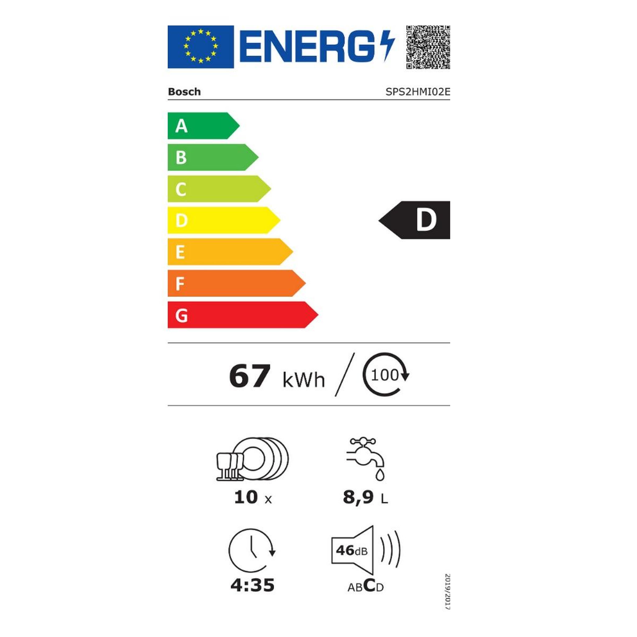 Voir la diapositive 2 : BOSCH Lave-vaisselle 45cm 10 couverts 46db - sps2hmi02e