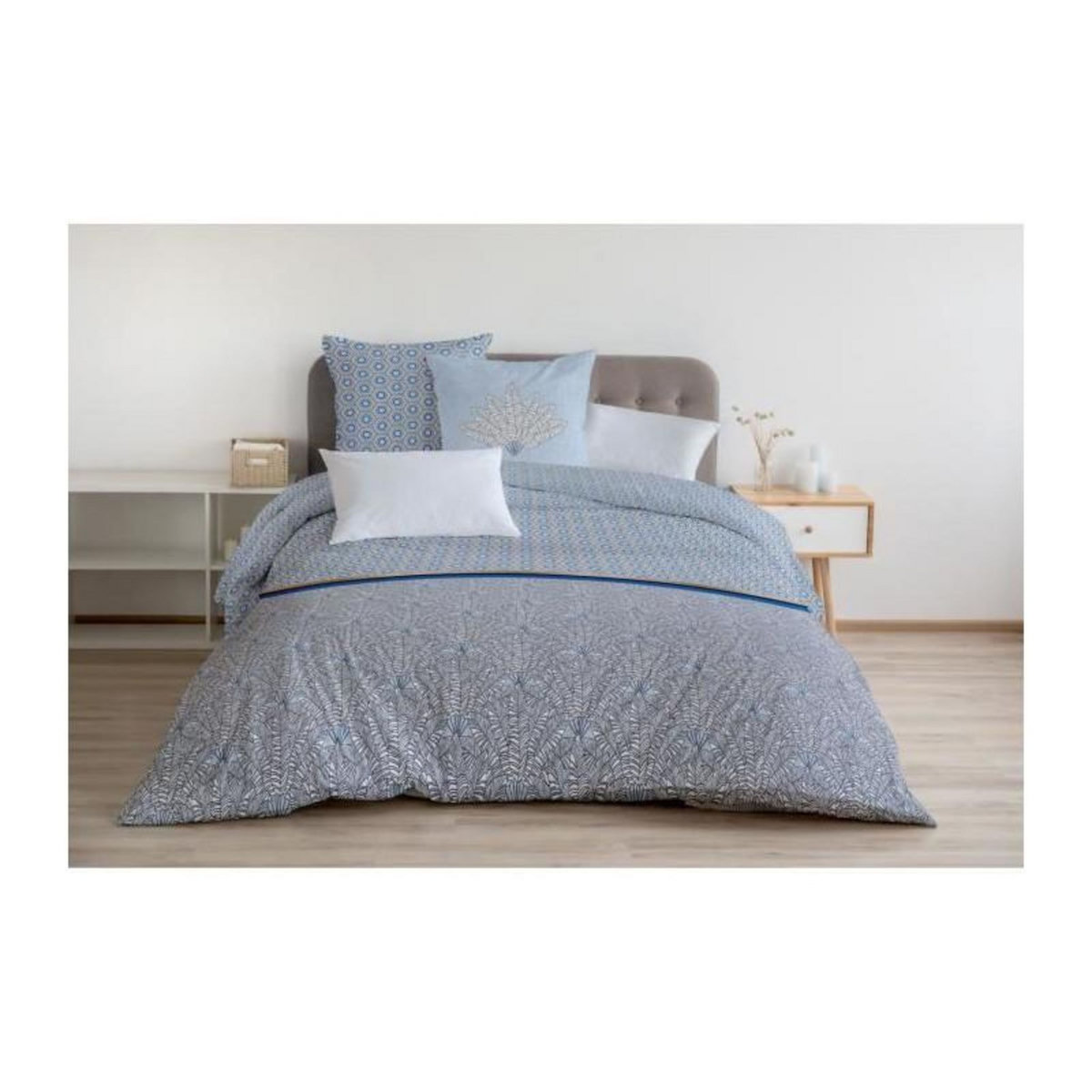HOME LINGE PASSION Parure de couette 220x240 cm HOME LINGE PASSION LOUXOR : Housse de couette + 2 taies d'oreiller - 100% Coton 57 Fils - Bleu