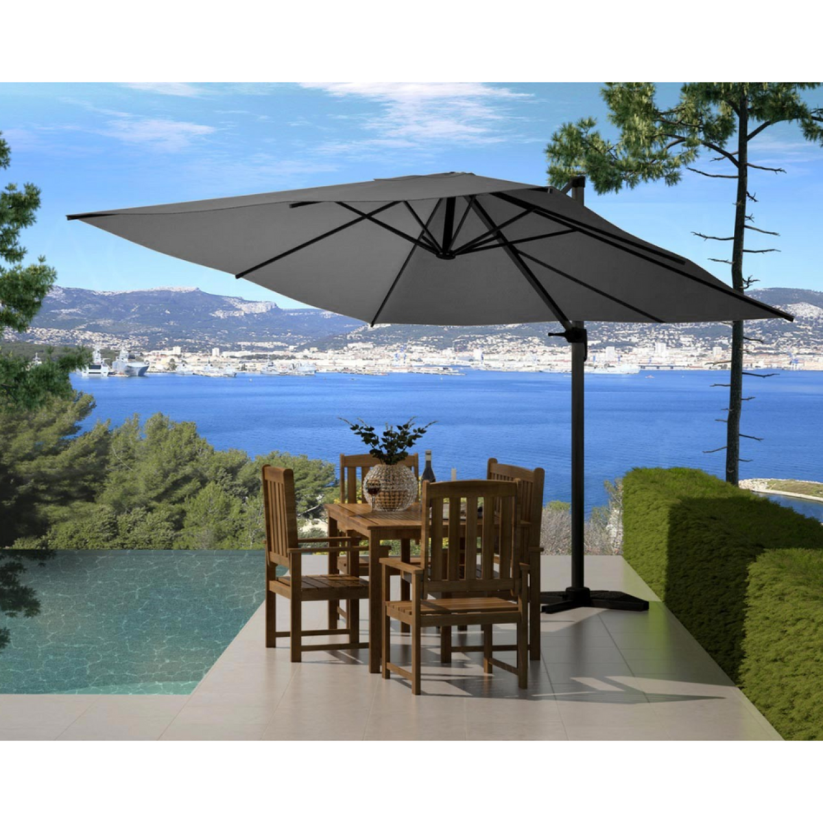 CONCEPT USINE Palatino gris : Parasol déporté, carré de 3x3m, rotatif à 360 degrès PALATINO