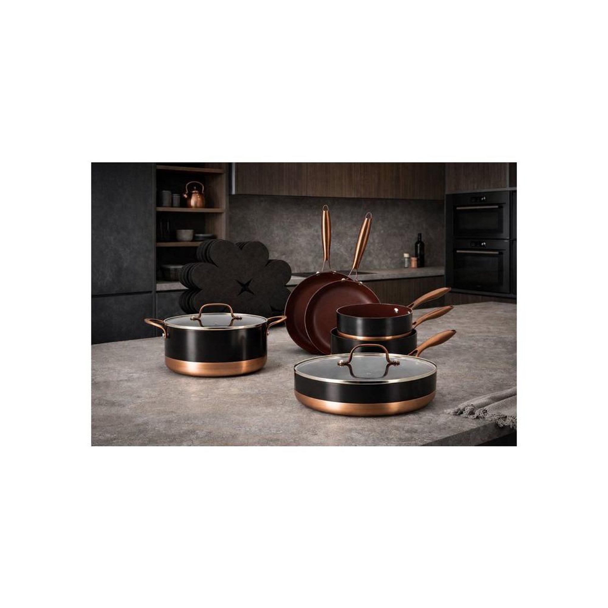 Voir la diapositive 2 : MENASTYL Set de casseroles induction 13 pièces black copper avec poignées amovibles et revêtement antiadhésif céramique