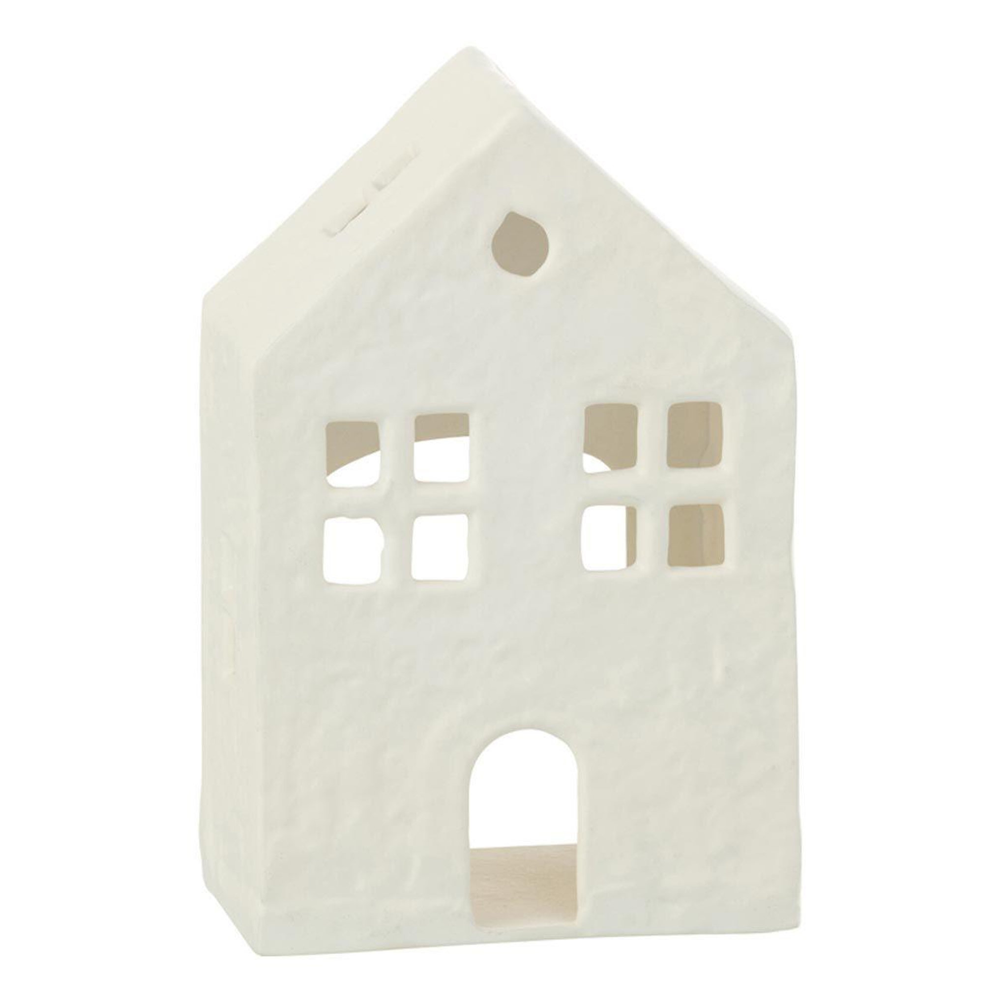 J-LINE Bougeoir déco 1 bougie  maison  19cm blanc