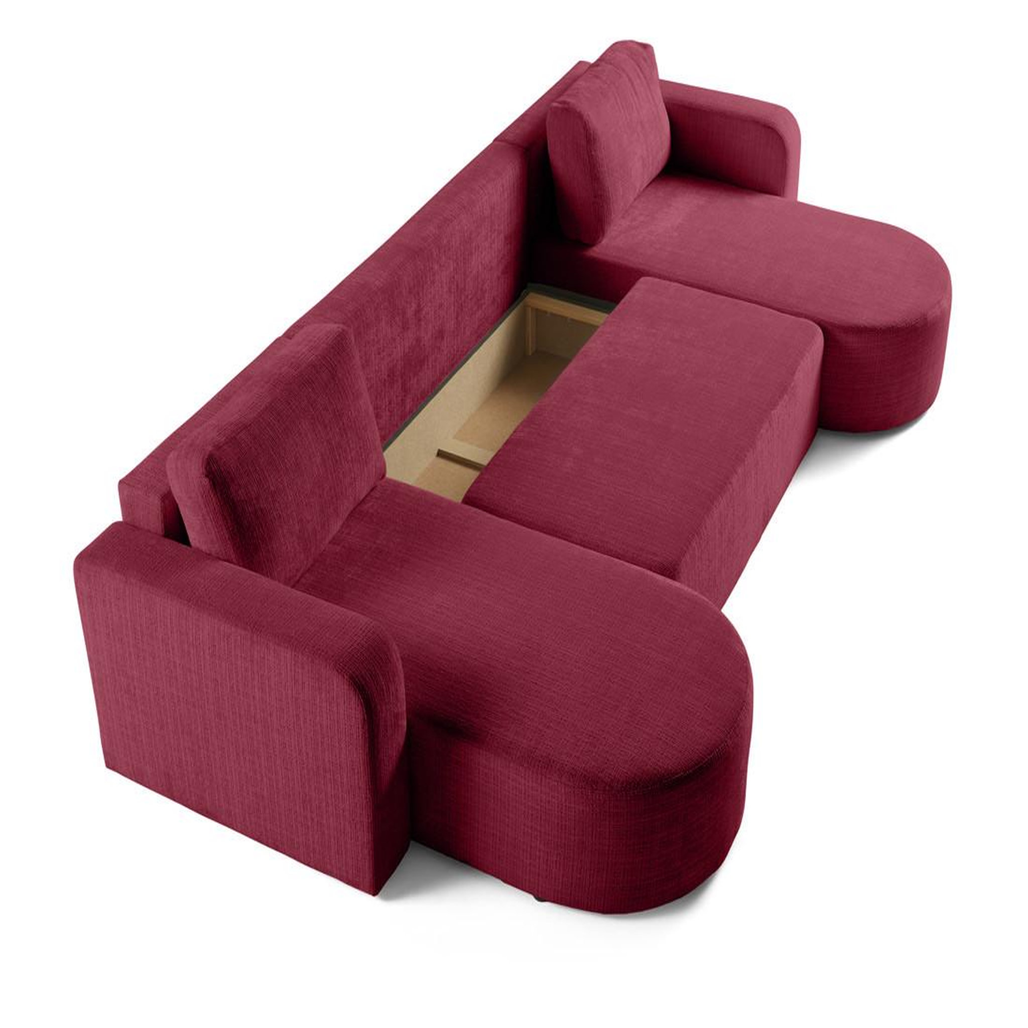 Voir la diapositive 4 : BEST MOBILIER Miro - canapé panoramique en u 7 places - convertible avec coffre - en velours texturé