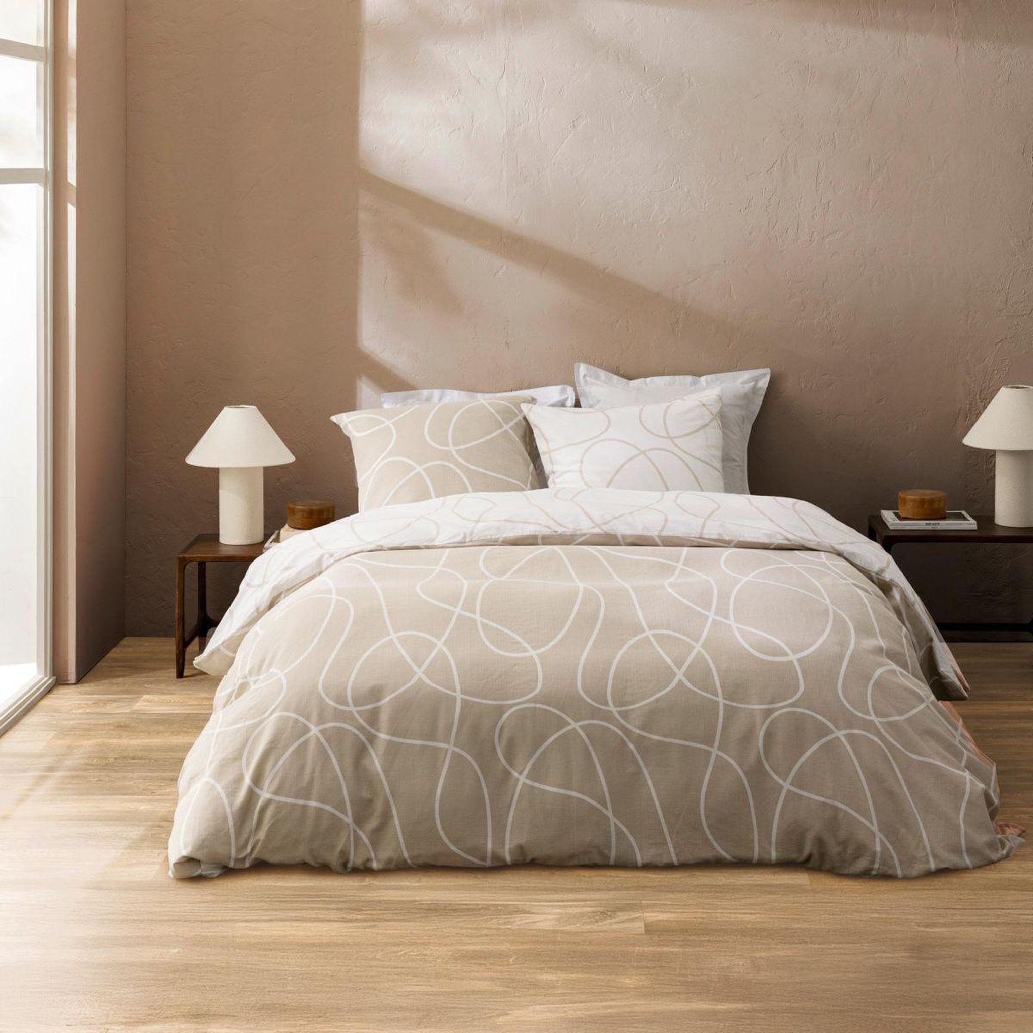Douceur d'Intérieur Parure de lit 3 pièces imprimé  clara  240x220cm naturel