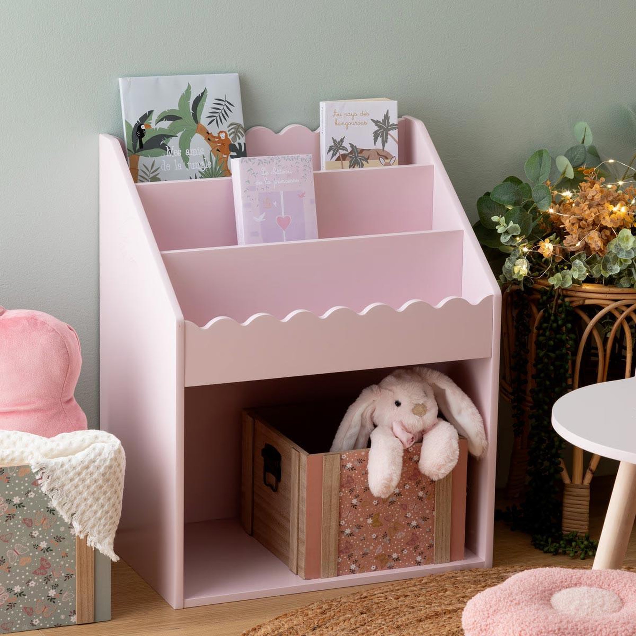 Voir la diapositive 3 : Atmosphera Kids Bibliothèque enfant  festonnée  60cm rose