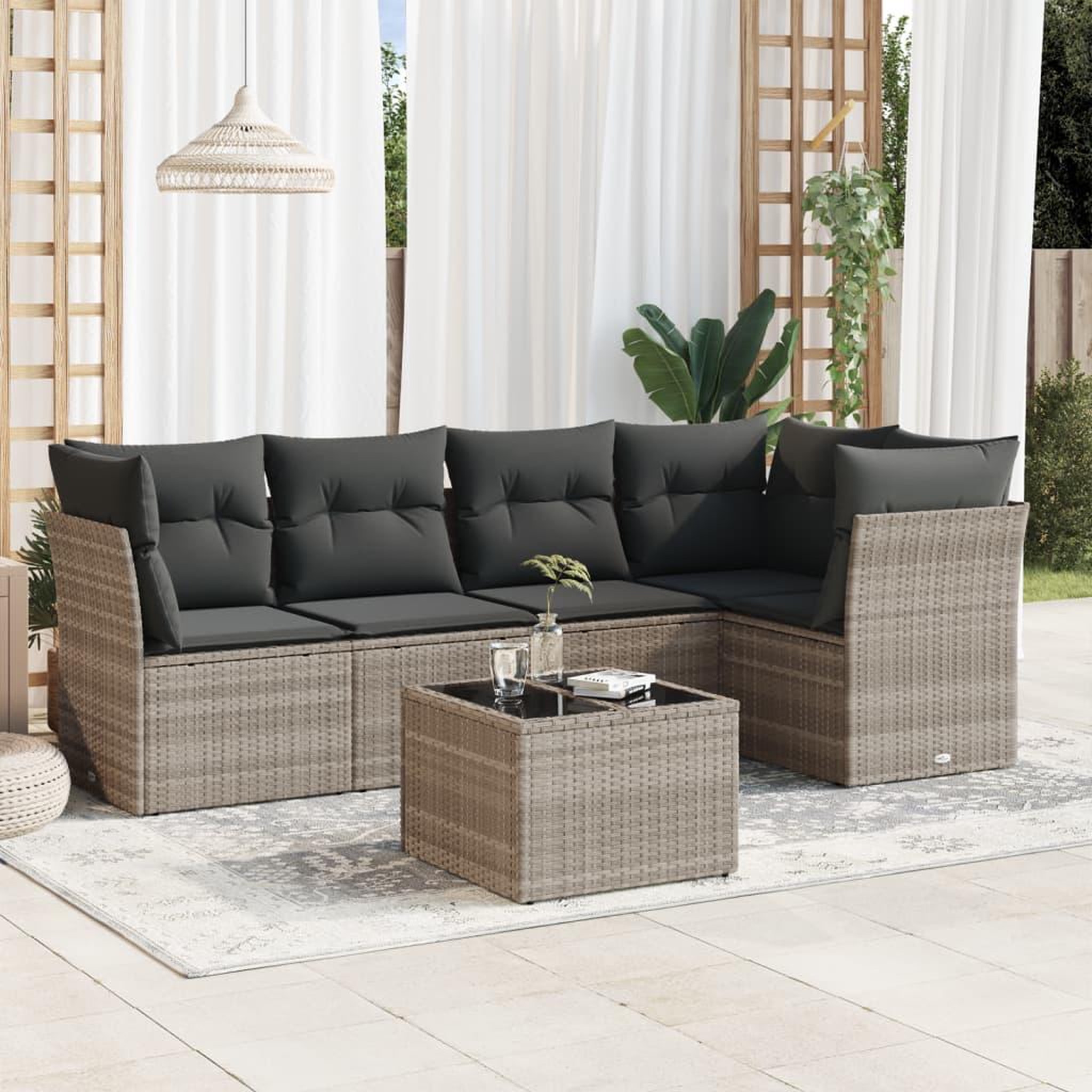 VIDAXL Salon de jardin 6 pcs avec coussins gris clair resine tressee