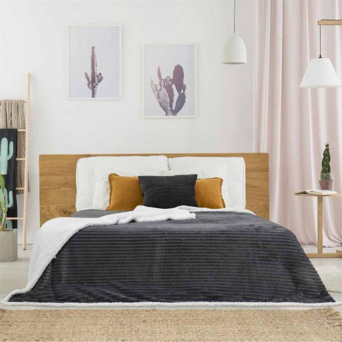 Paris Prix Plaid Flanelle Côtelé  Sherpa  180x220cm Gris