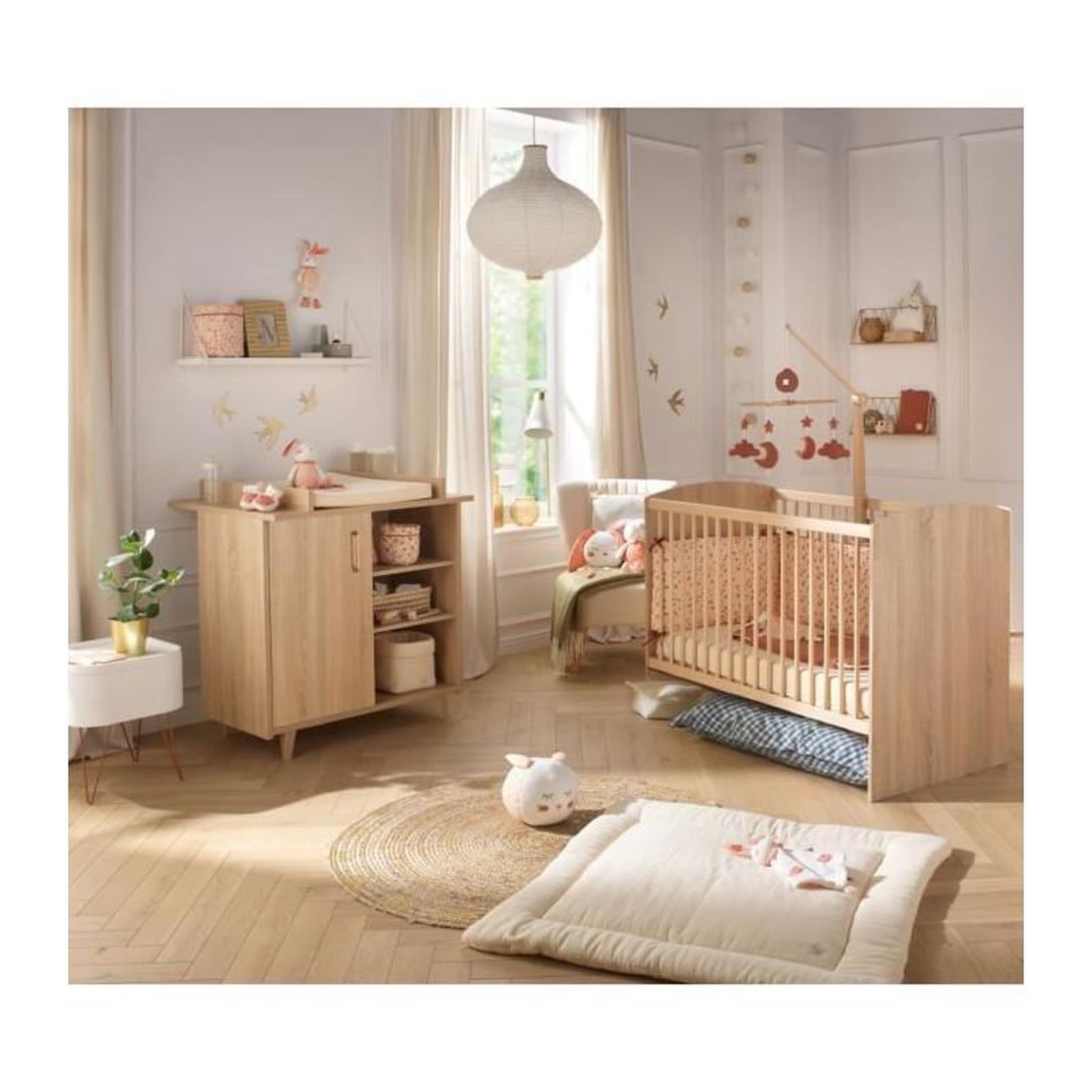 Voir la diapositive 2 : SAUTHON Chambre duo bébé - SAUTHON - Sam Chene doré - Lit bébé 120 x 60 cm et commode a langer