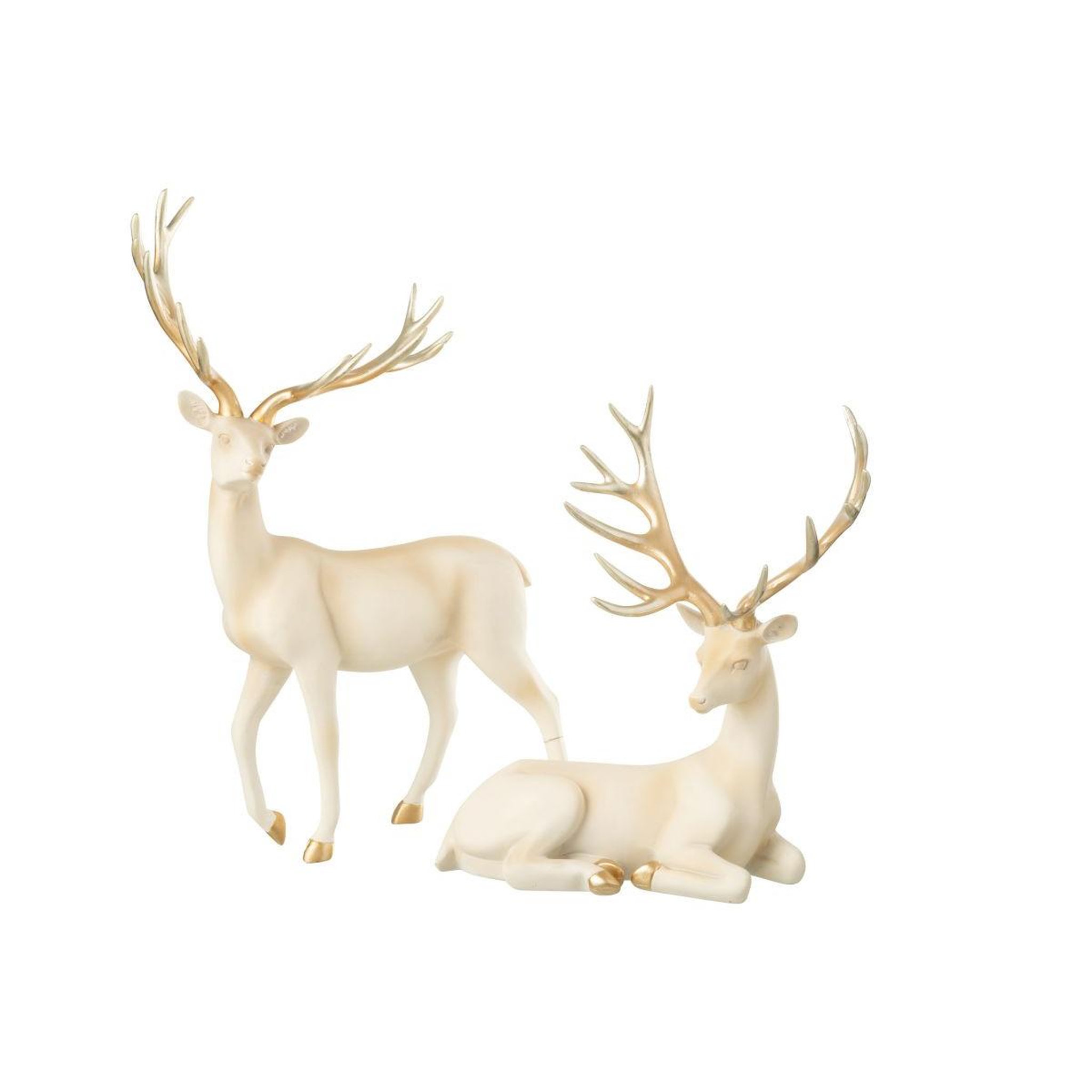 Voir la diapositive 2 : J-LINE Statuette cerf déco  couché  29cm beige clair