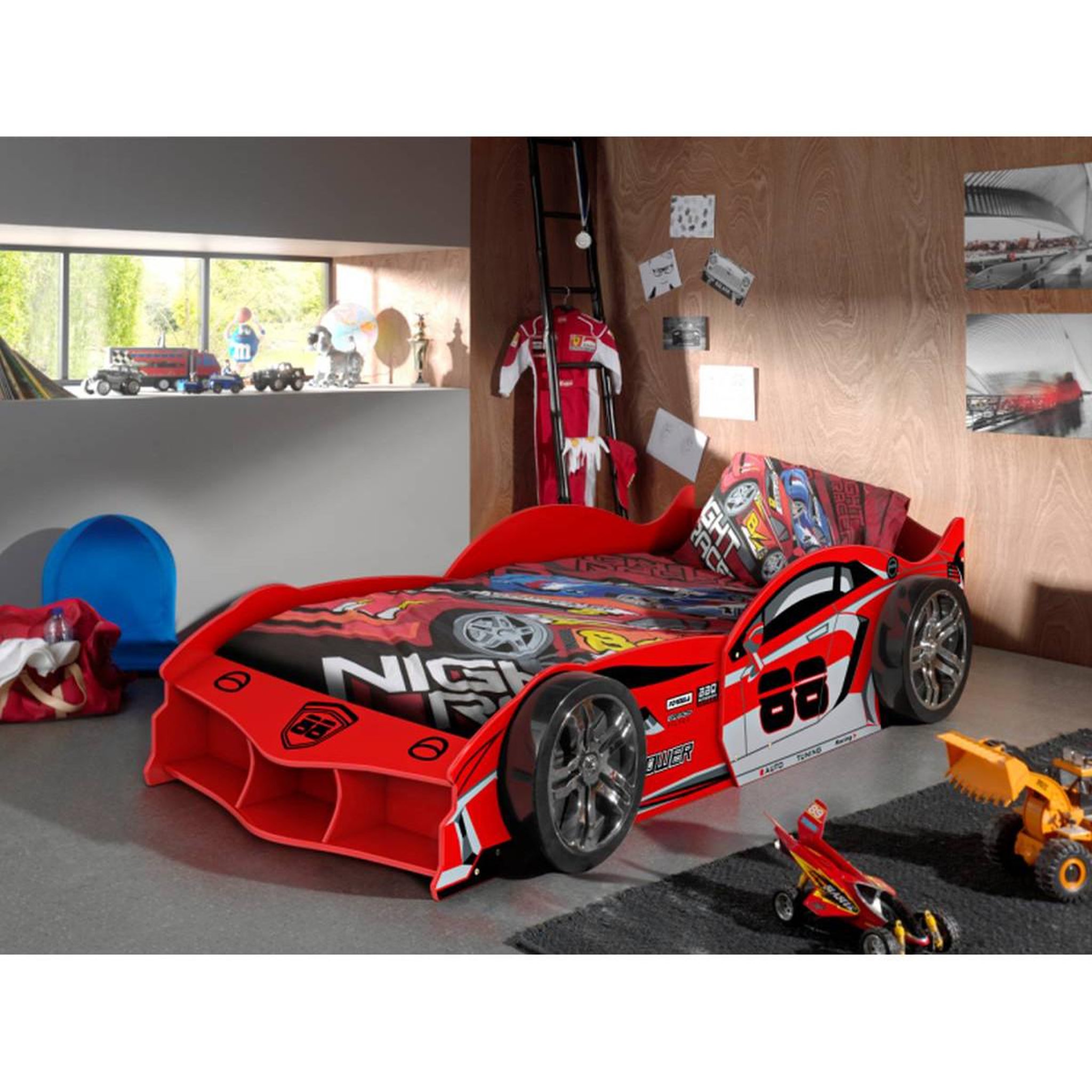 Voir la diapositive 2 : Paris Prix Lit enfant voiture  carbeds  90x200cm rouge