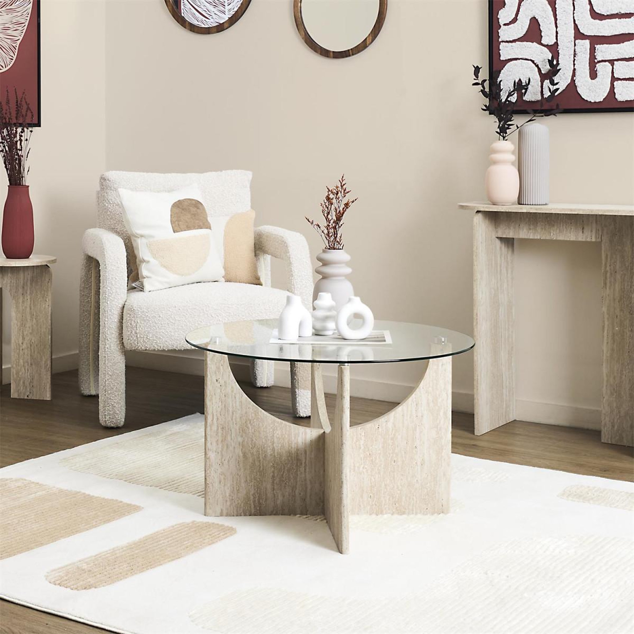 Voir la diapositive 4 : The Home Deco Factory Table basse en verre  pietra  70cm beige
