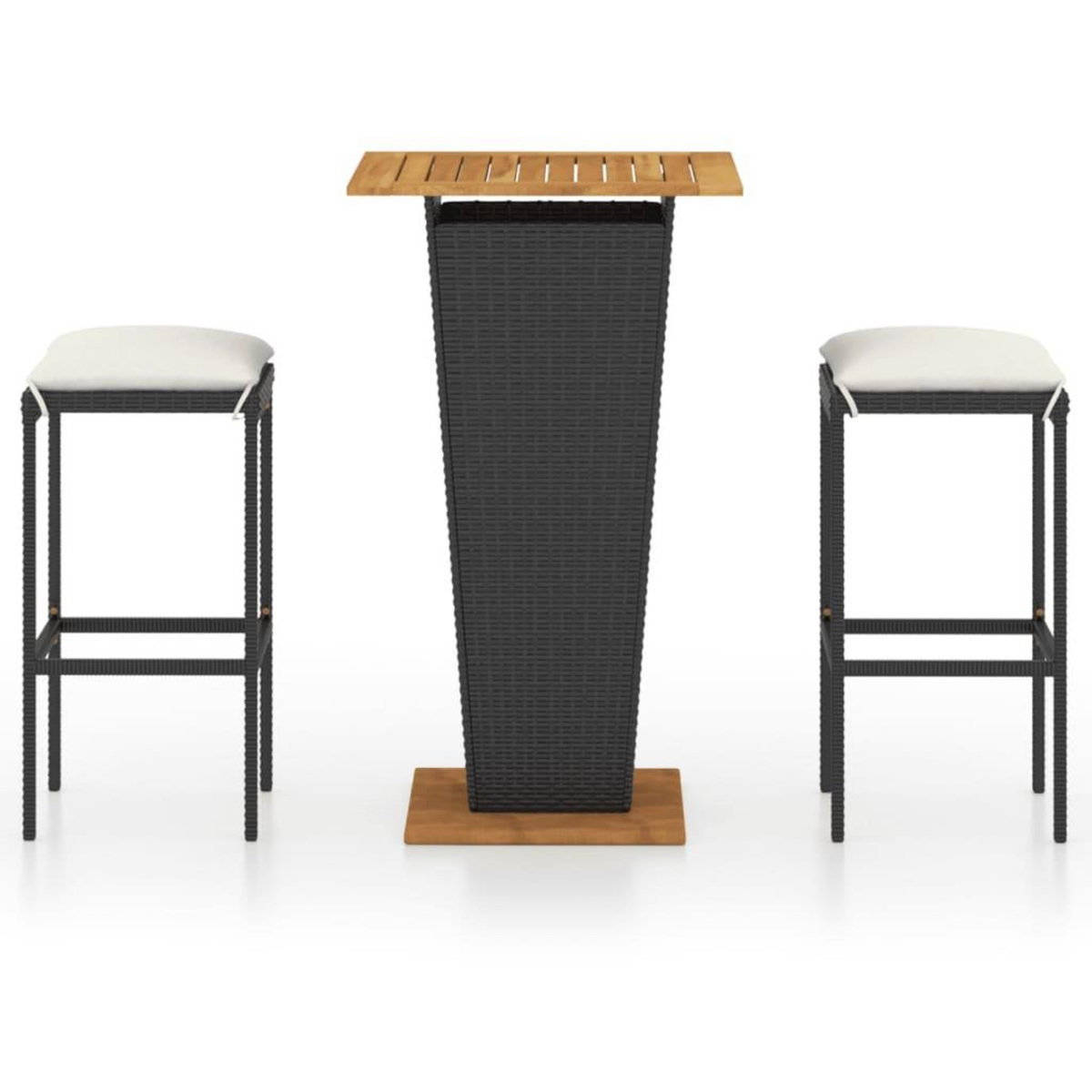 VIDAXL Ensemble de bar de jardin 3 pcs et coussins Resine tressee Noir