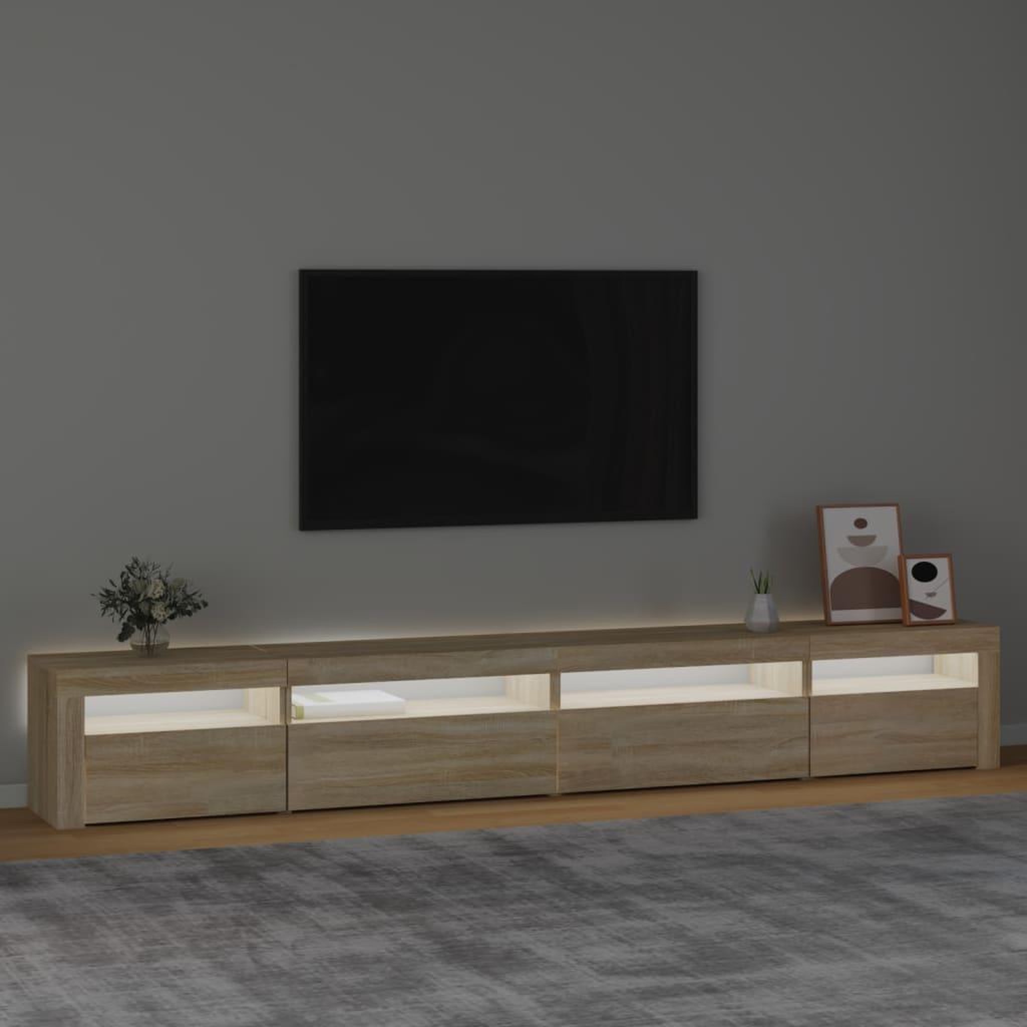 Voir la diapositive 3 : VIDAXL Meuble TV avec lumieres LED Chene sonoma 270x35x40 cm
