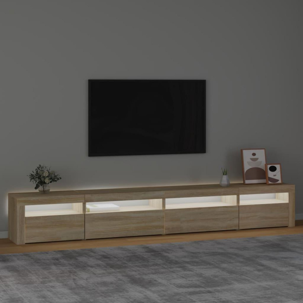 VIDAXL Meuble TV avec lumieres LED Chene sonoma 270x35x40 cm