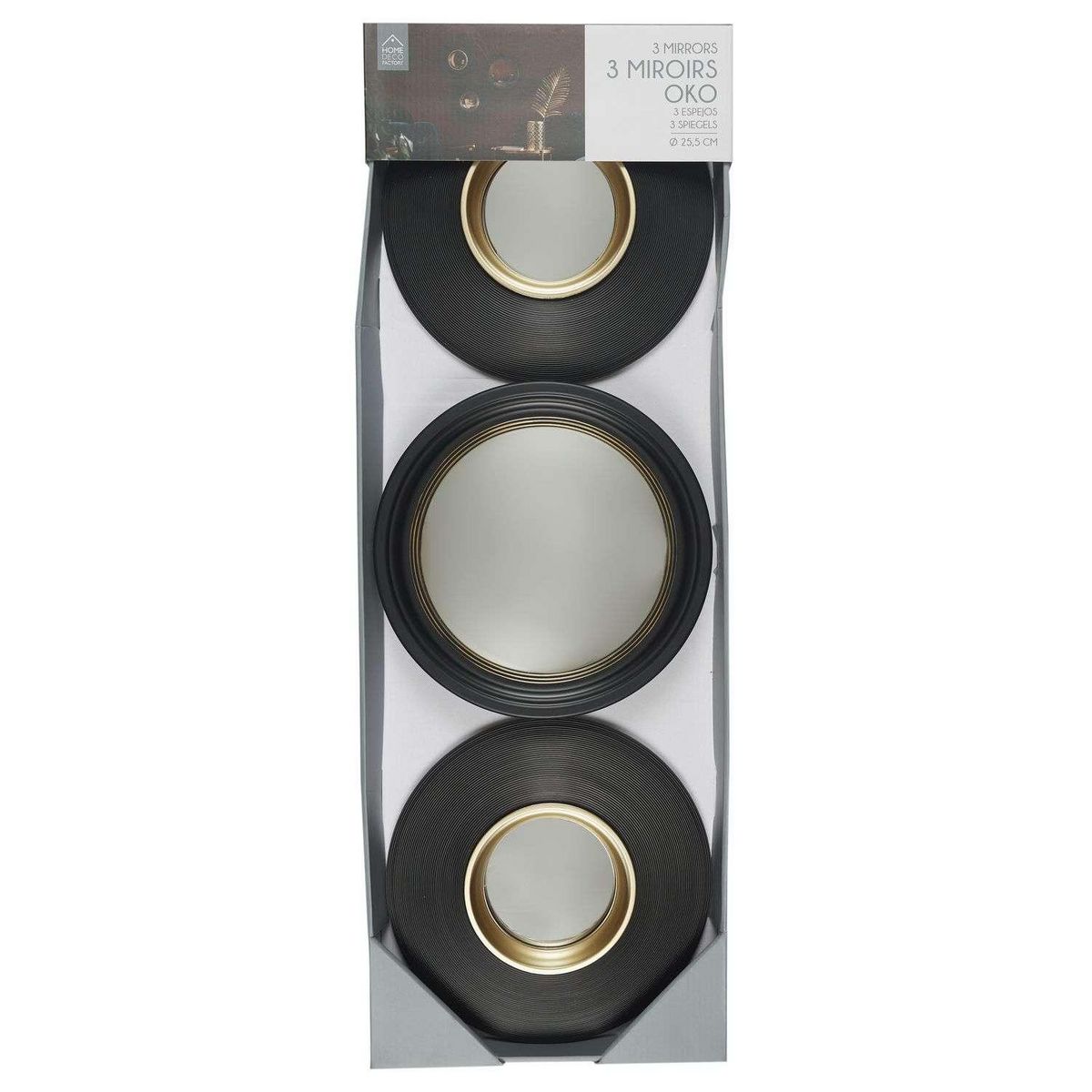 The Home Deco Factory Miroirs convexes X 3 Diam. 25.5 cm - Noir et Doré