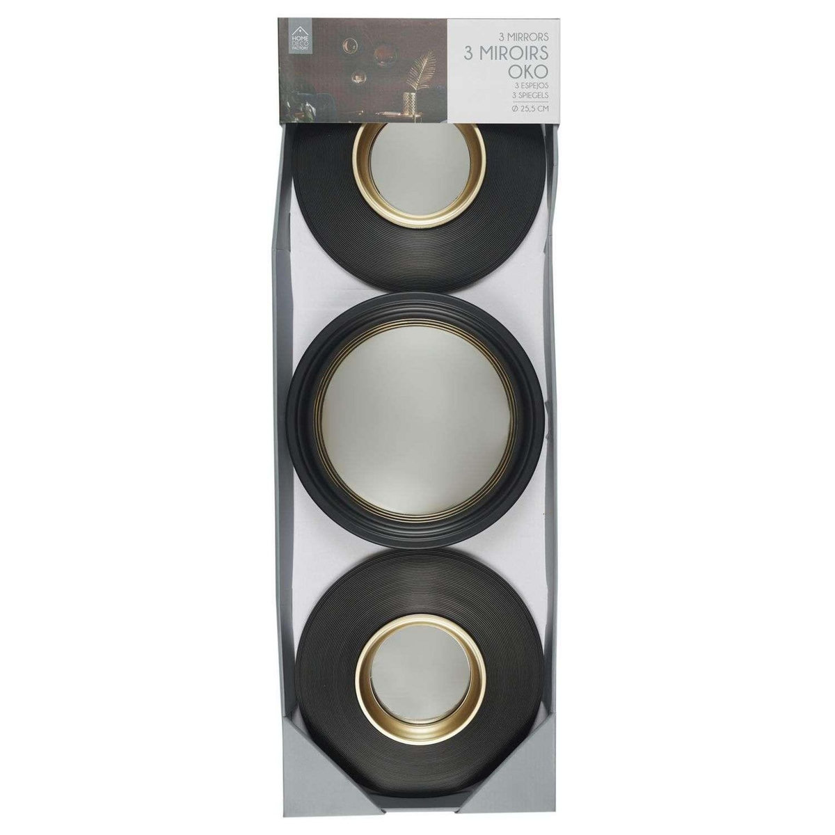 The Home Deco Factory Miroirs convexes X 3 Diam. 25.5 cm - Noir et Doré