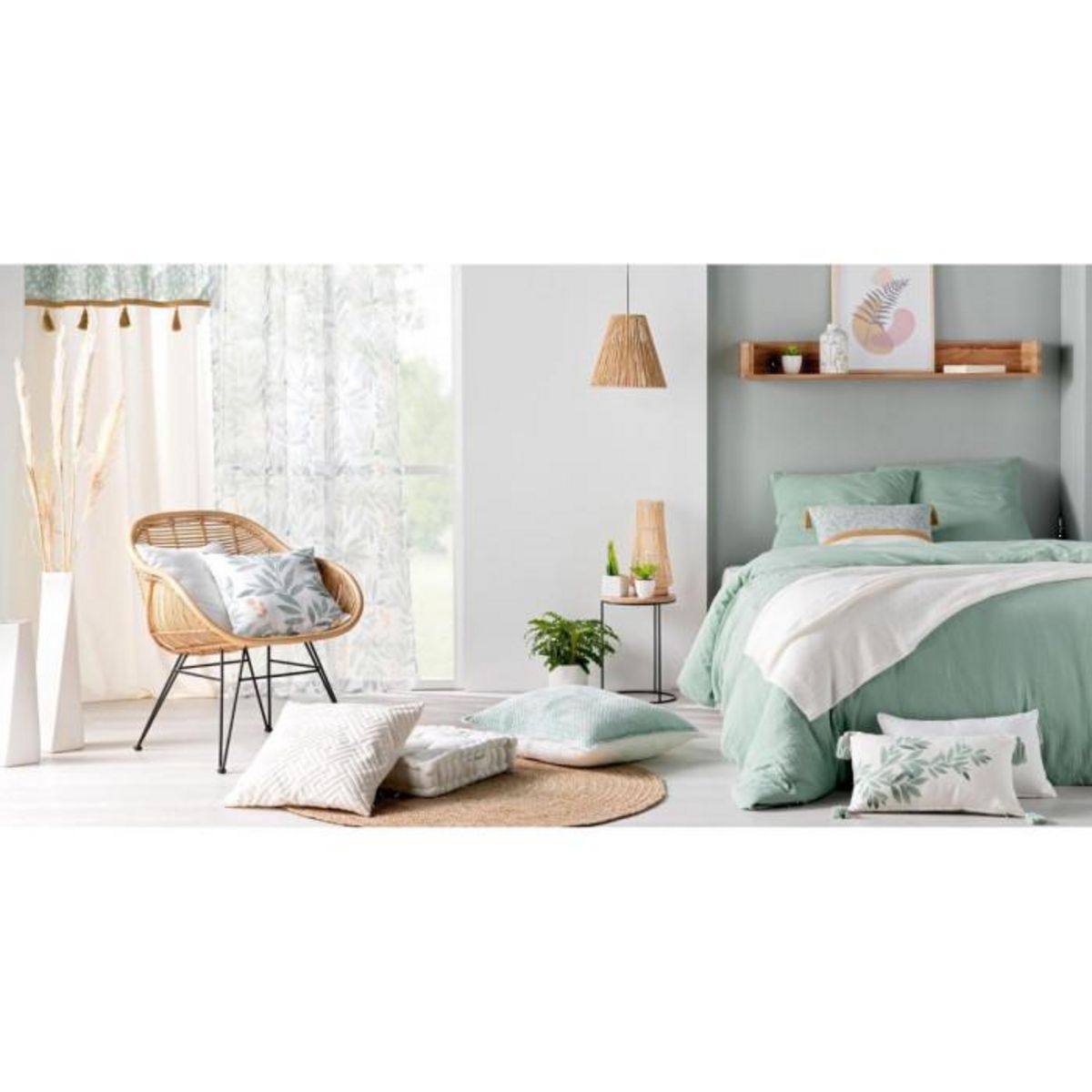 Paris Prix Coussin Déco Pompons  Nymphea  30x50cm Vert