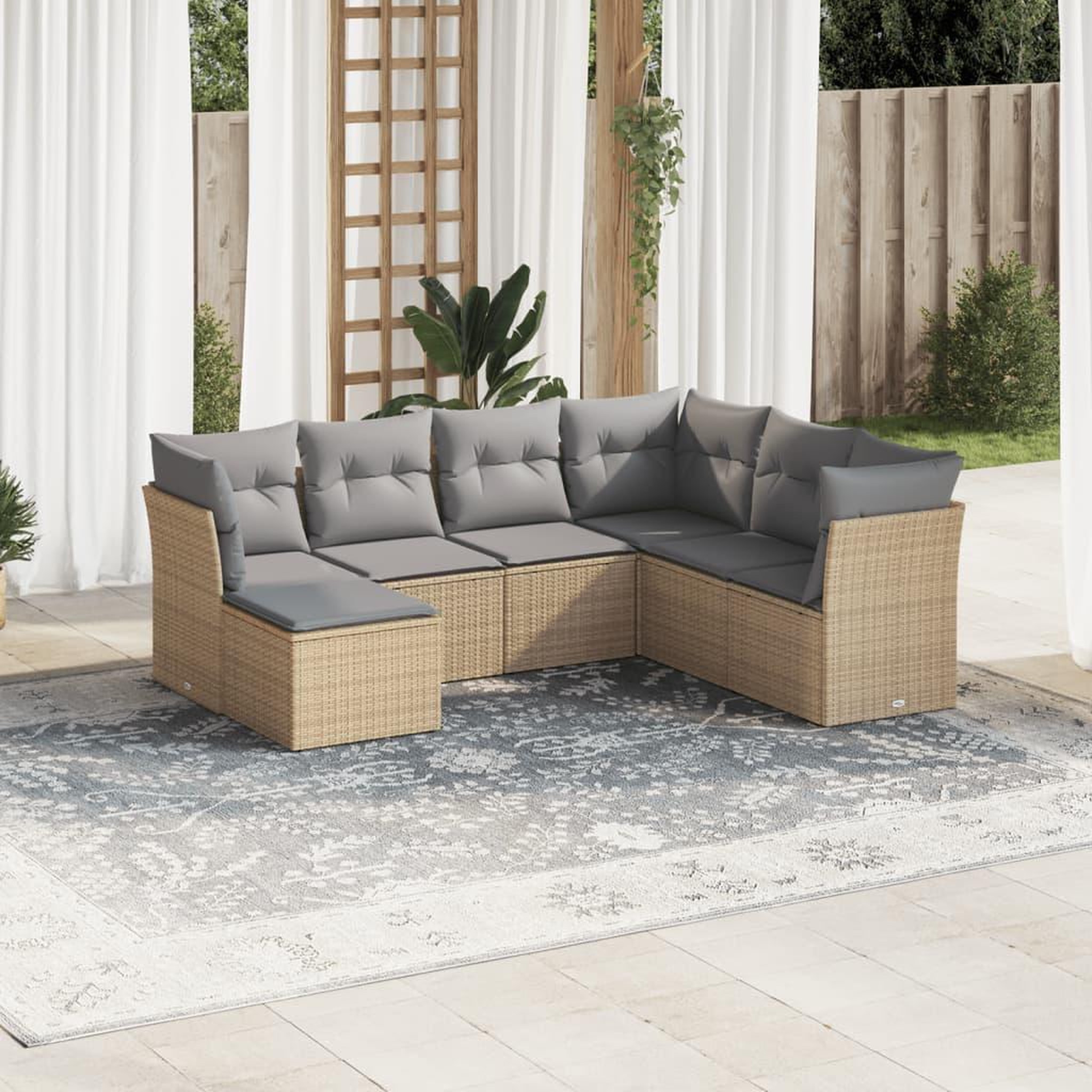 VIDAXL Salon de jardin avec coussins 7 pcs beige resine tressee