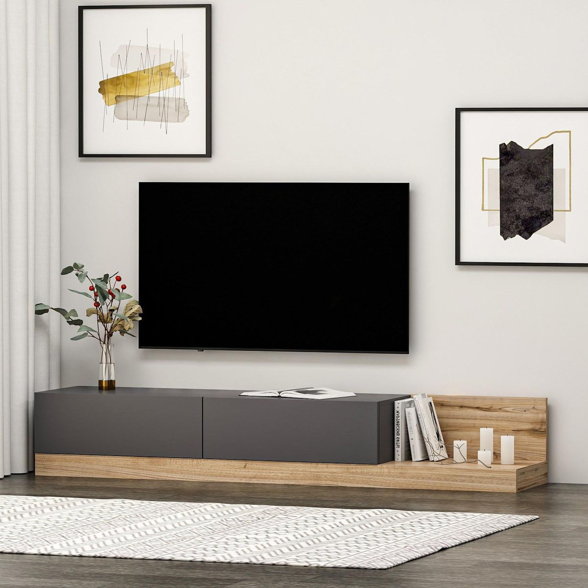 Habitat et Jardin Meuble TV en bois  Majör  - 180 x 37 x 30 cm - Gris anthracite