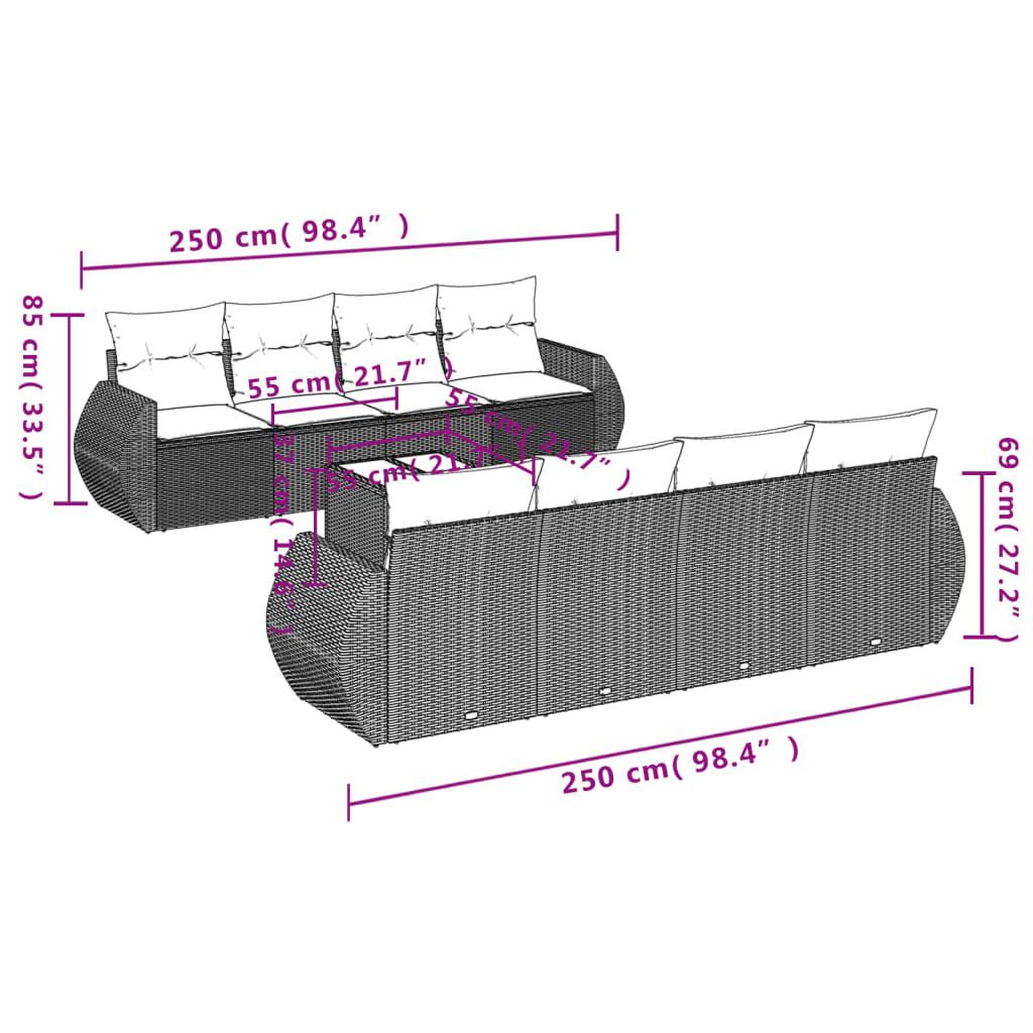Voir la diapositive 3 : VIDAXL Salon de jardin 9 pcs avec coussins noir resine tressee