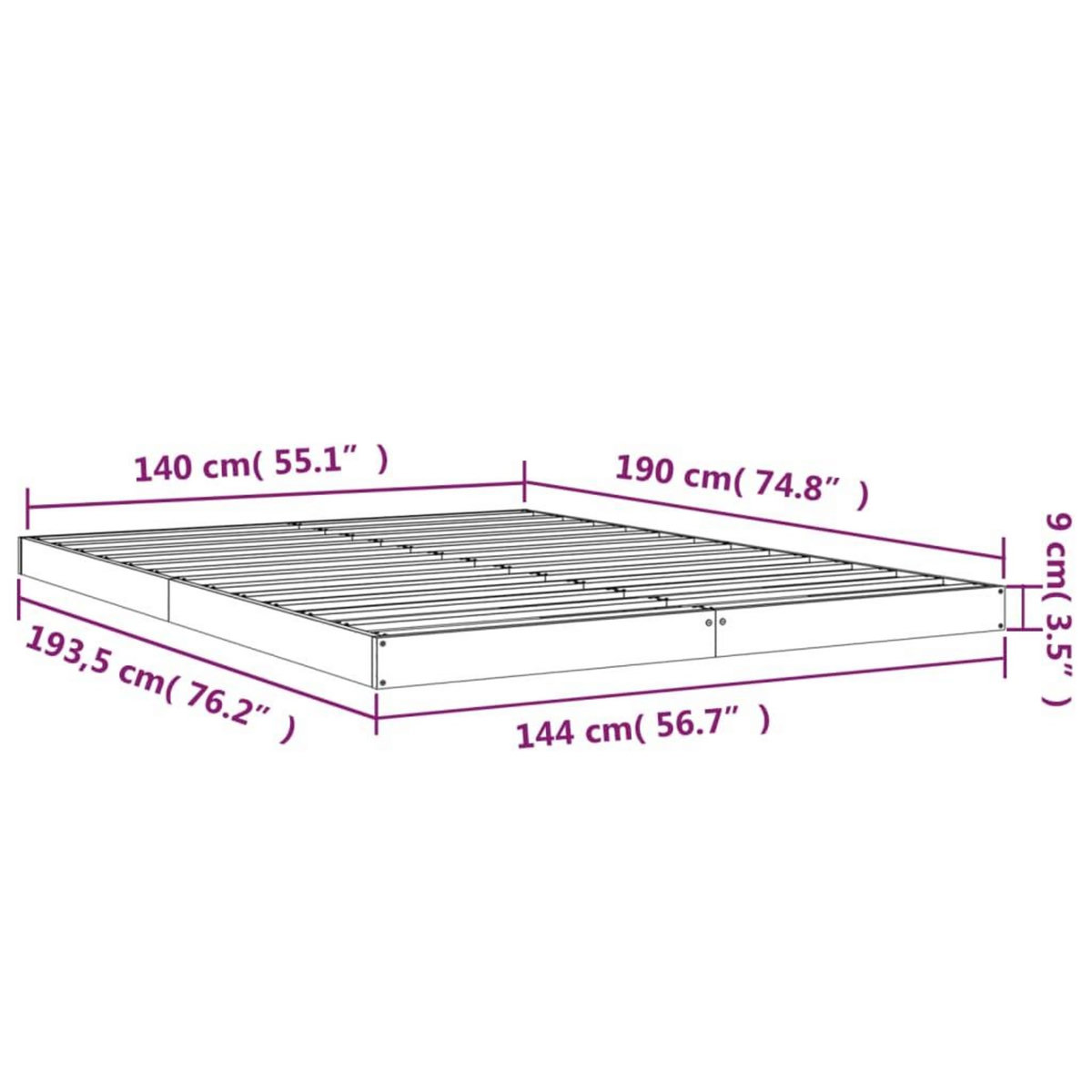 VIDAXL Cadre de lit sans matelas gris 140x190 cm bois de pin massif