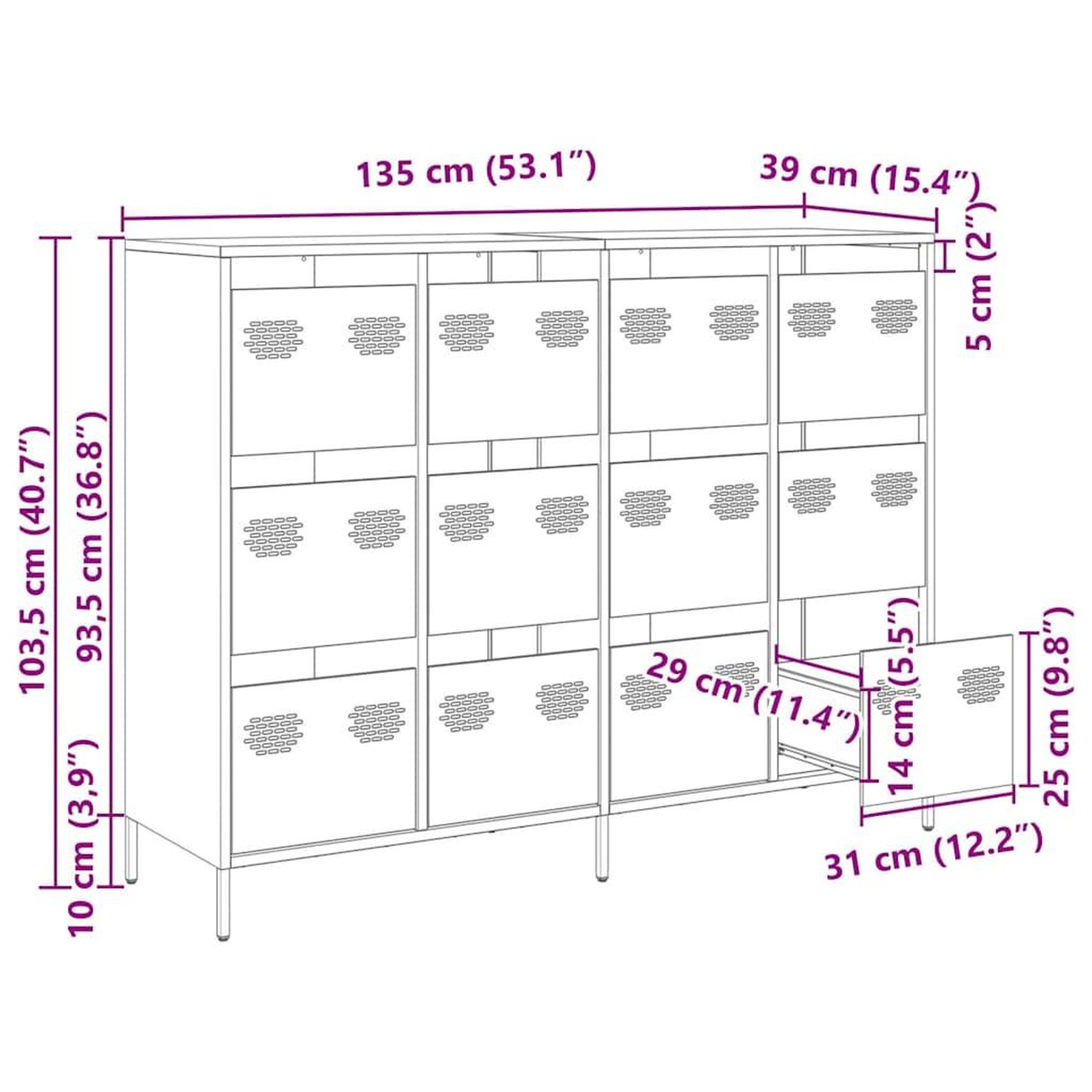 Voir la diapositive 6 : VIDAXL Buffet rose 135x39x103,5 cm acier lamine a froid