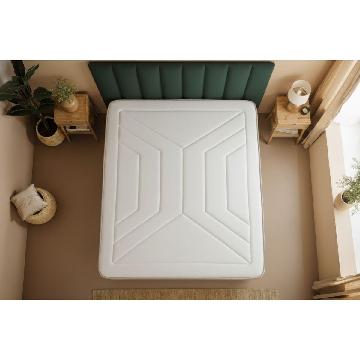MARMOTTES&CO Ensemble LE TENDRE 200x200cm Ressorts ensachés + Mémoire de forme 7 zones de confort - Ep. 28cm + double sommiers Blanc