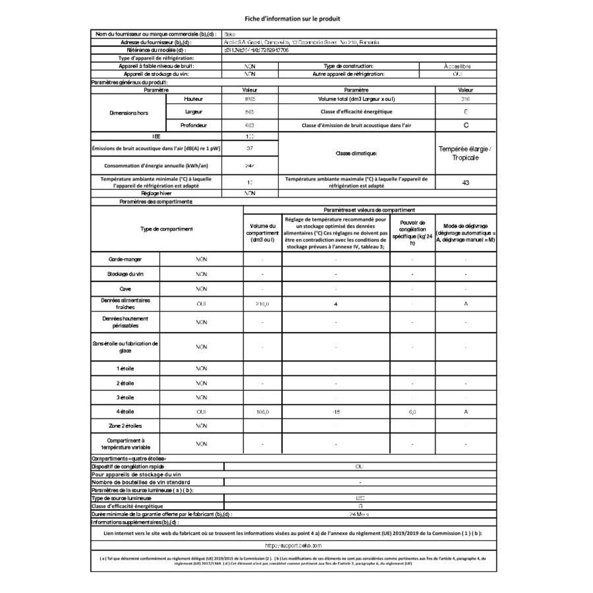Beko Réfrigérateur combiné 60cm 316l nofrost - B3RCNE364HXB