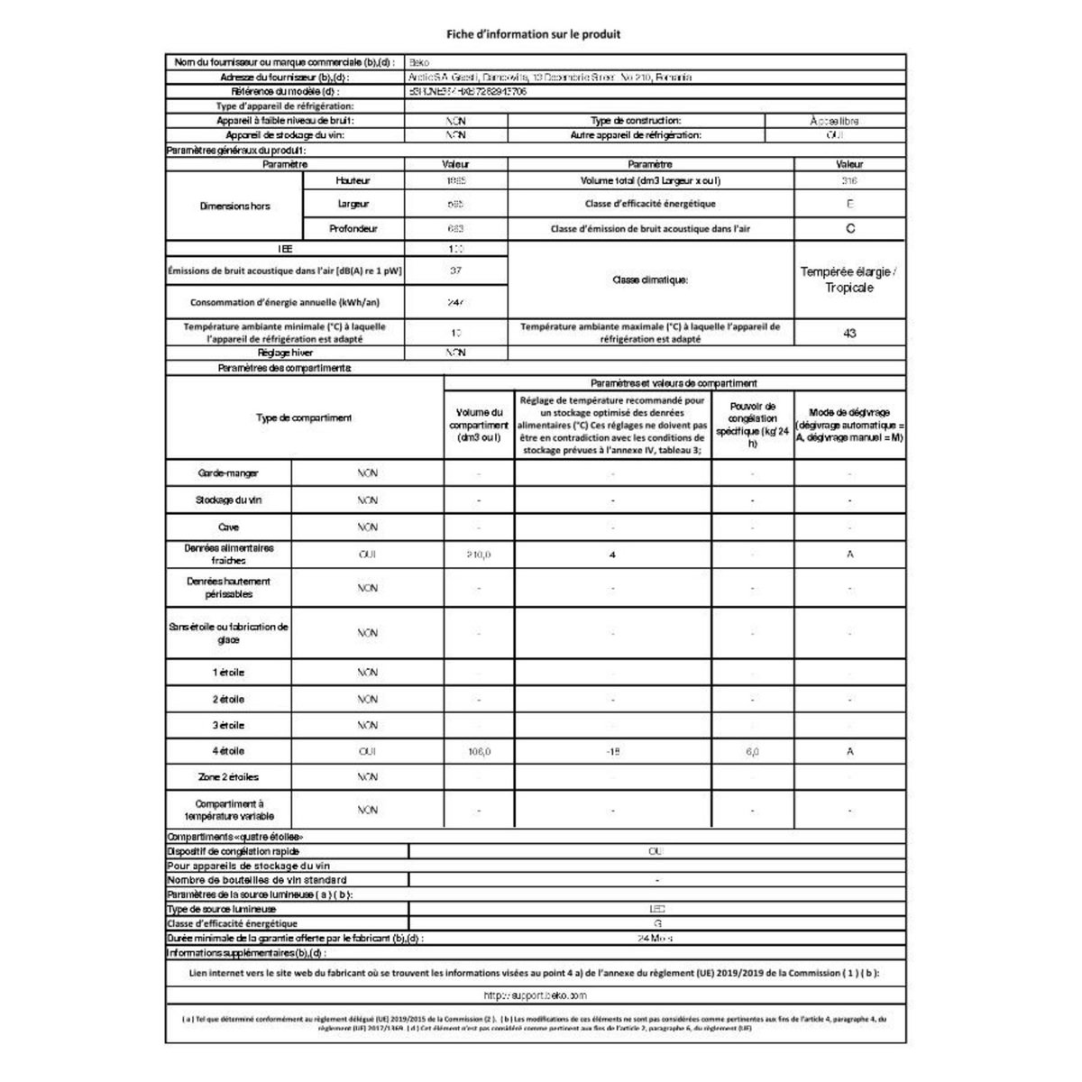 Beko Réfrigérateur combiné 60cm 316l nofrost - B3RCNE364HXB