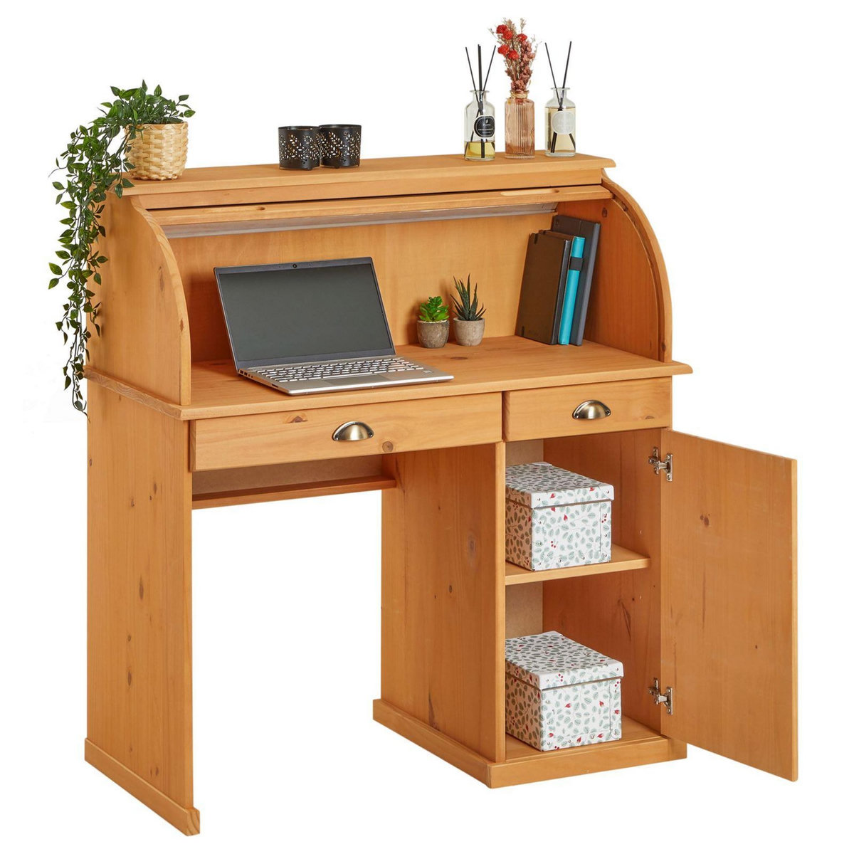 IDIMEX Bureau secrétaire TOM avec 2 tiroirs et 1 porte en pin massif